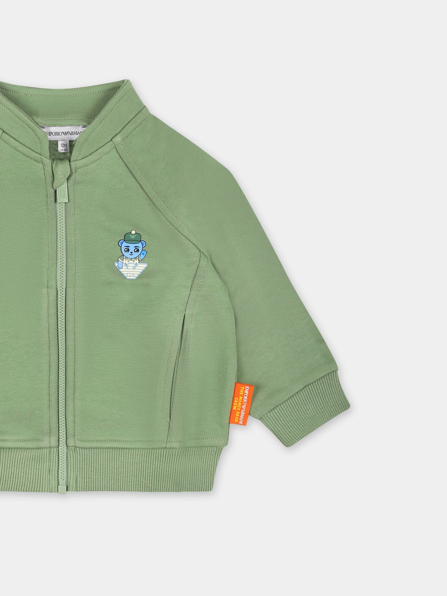 Felpa verde per neonato con Manga Bear,Emporio Armani,EB000276 AF13552 U7201