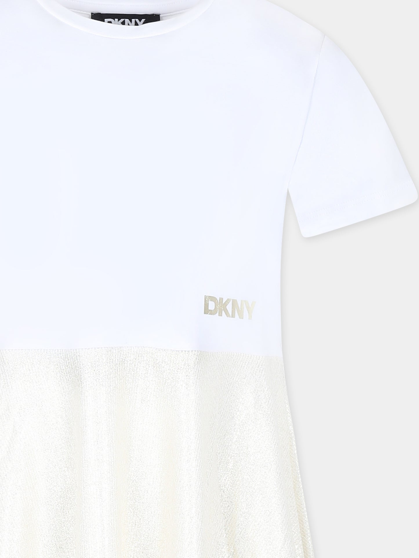 Vestito bianco per bambina con logo,Dkny,D62244 560