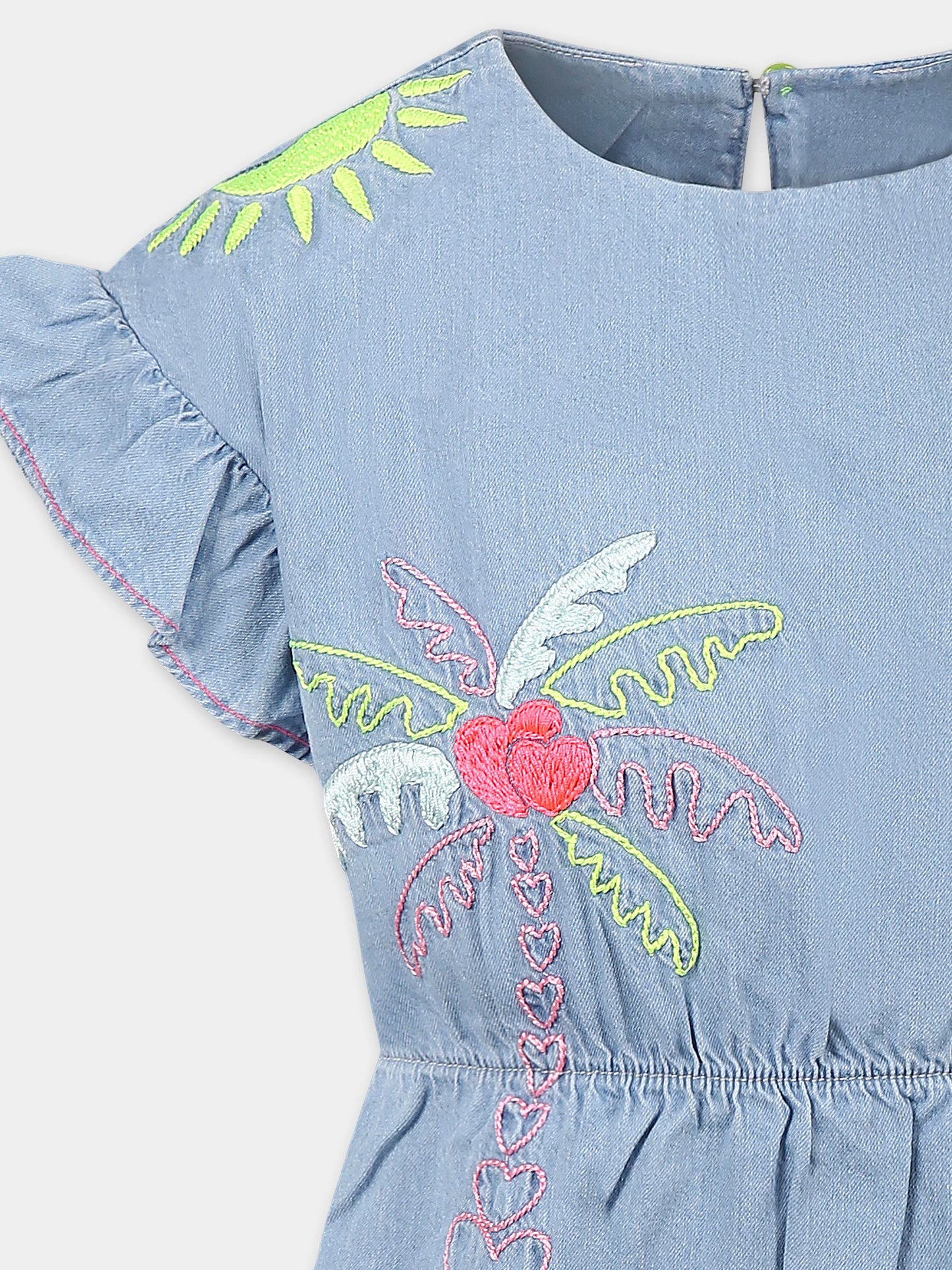 Vestito denim per bambina con palma e scritta,Billieblush,U21024 Z04