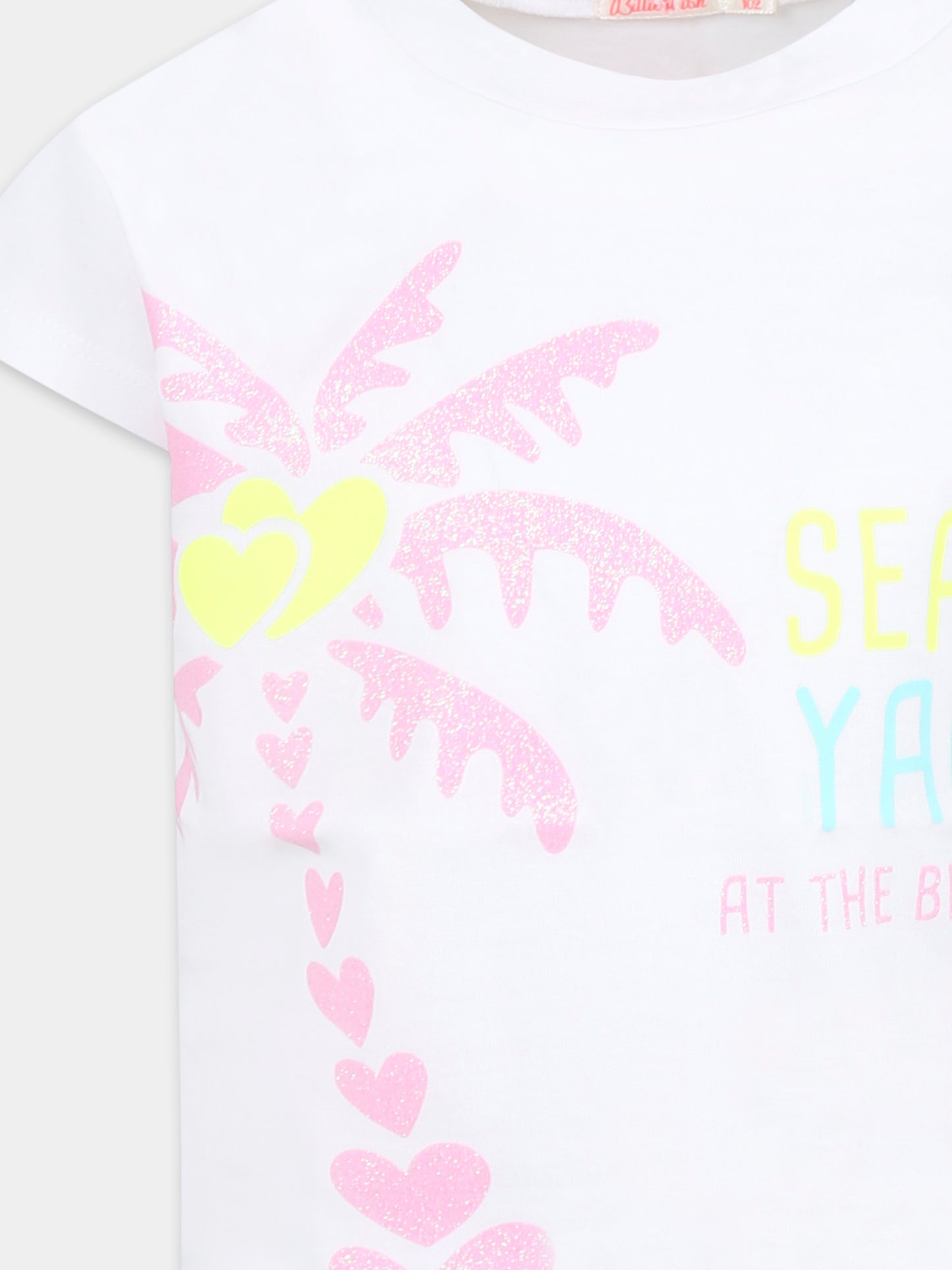 T-shirt bianca per bambina con palma e scritta,Billieblush,U20949 10P