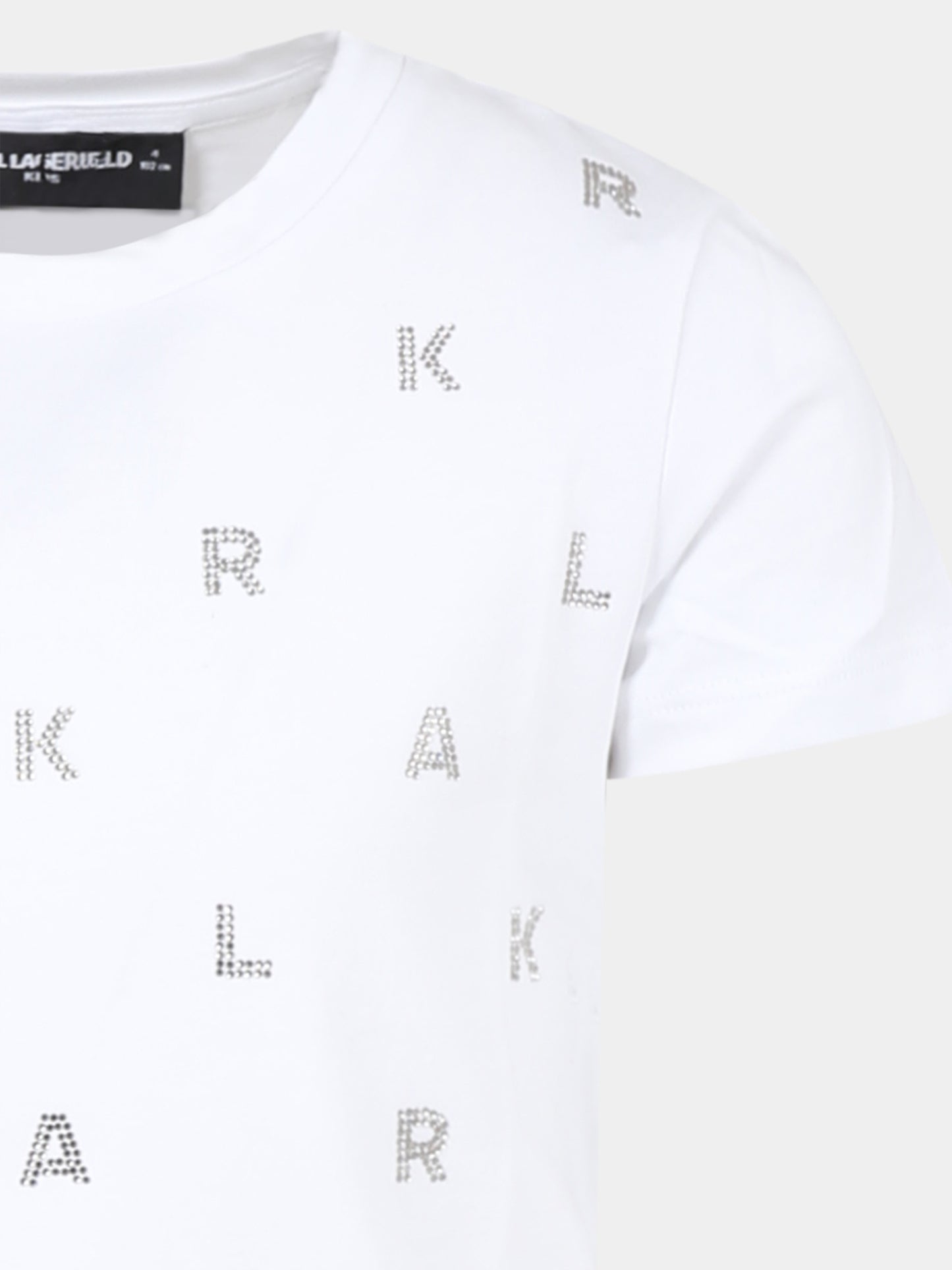 T-shirt bianca per bambina con logo e strass,Karl Lagerfeld Kids,Z30571 10P