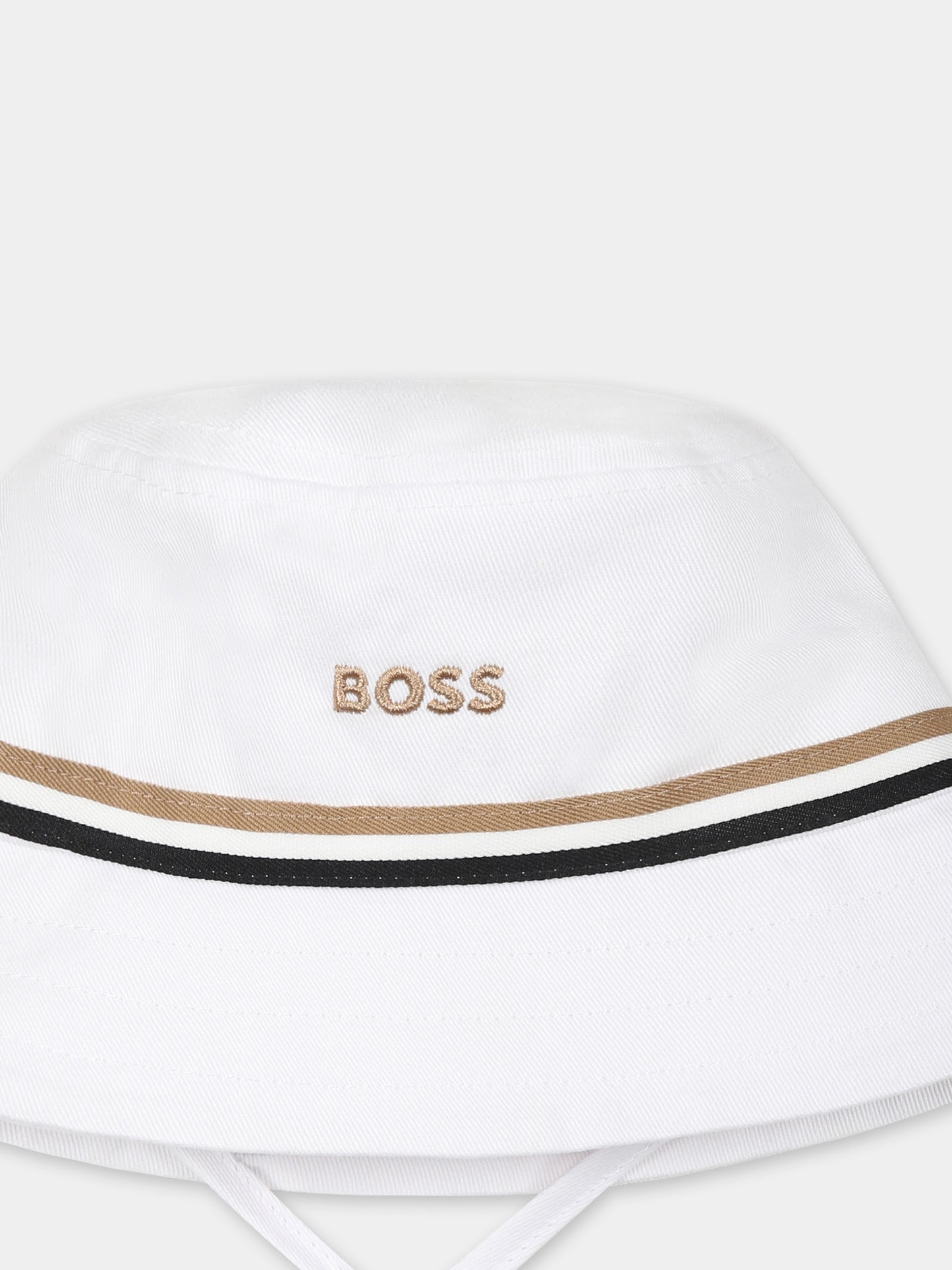 White cloche for baby boy with logo