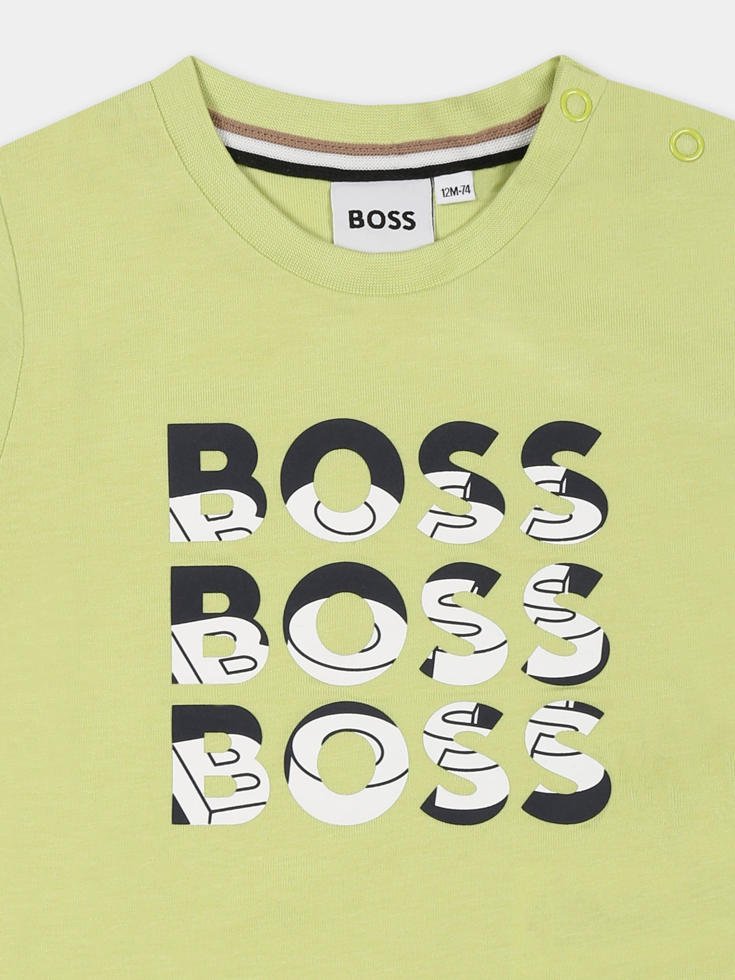 T-shir verde per neonato con logo,Boss,J52113 607