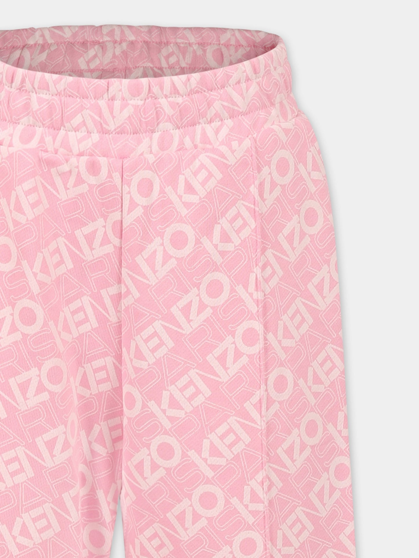 Pantaloni rosa per bambina con logo all over,Kenzo Kids,K61005 465