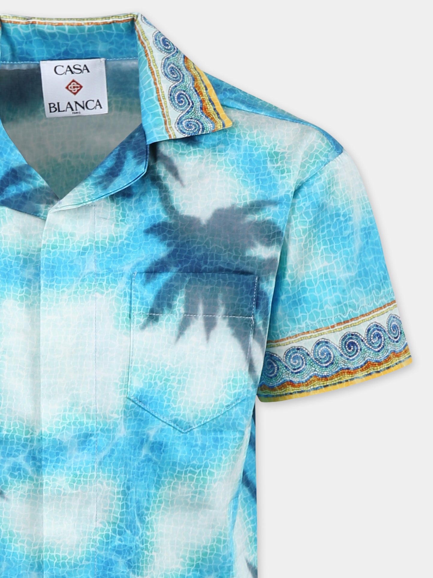 Camicia celeste per bambino con stampa palme,Casablanca,U KS25 SH 180 081 EX