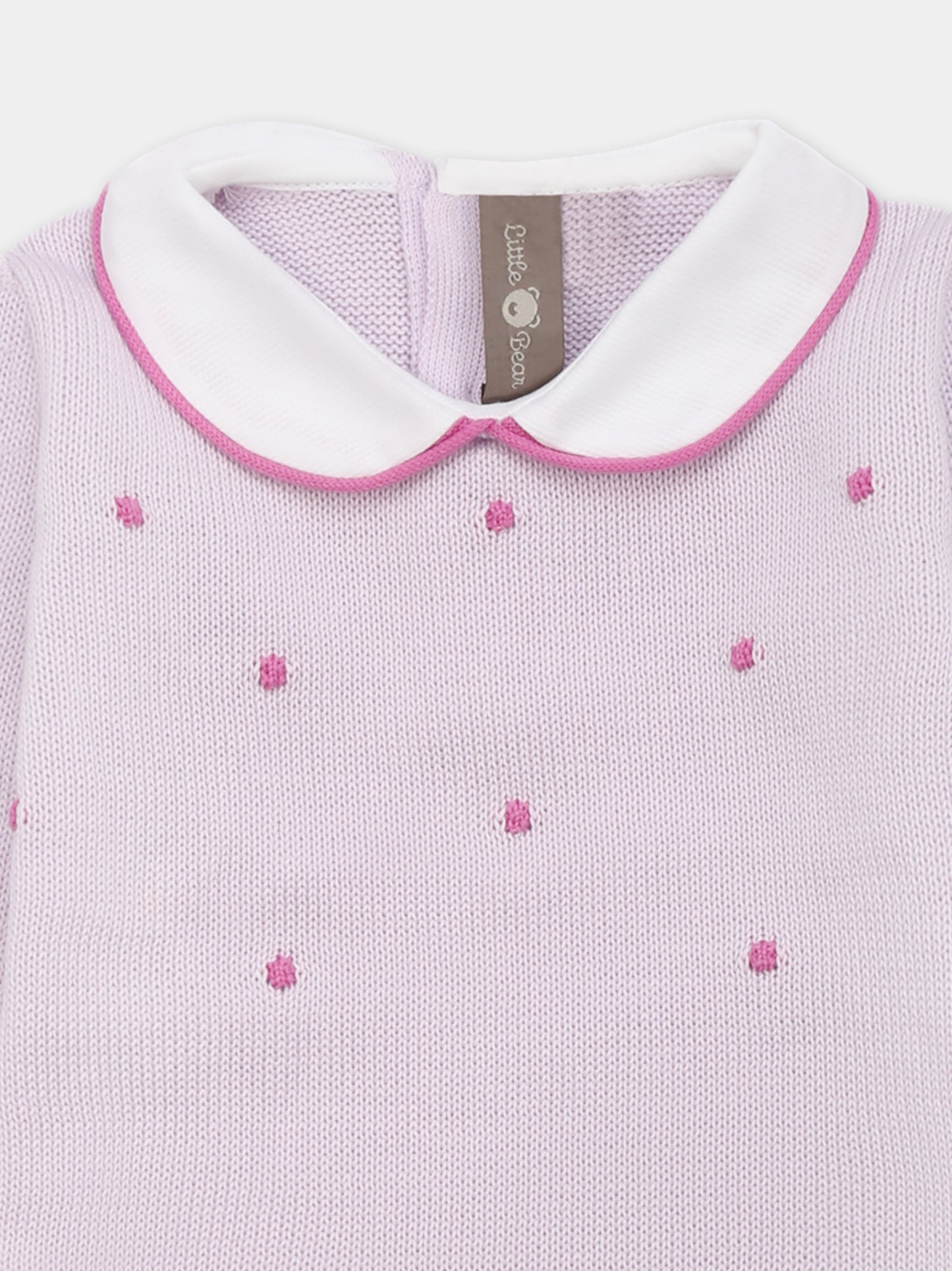 Purple babygrow for baby girl with polka dots