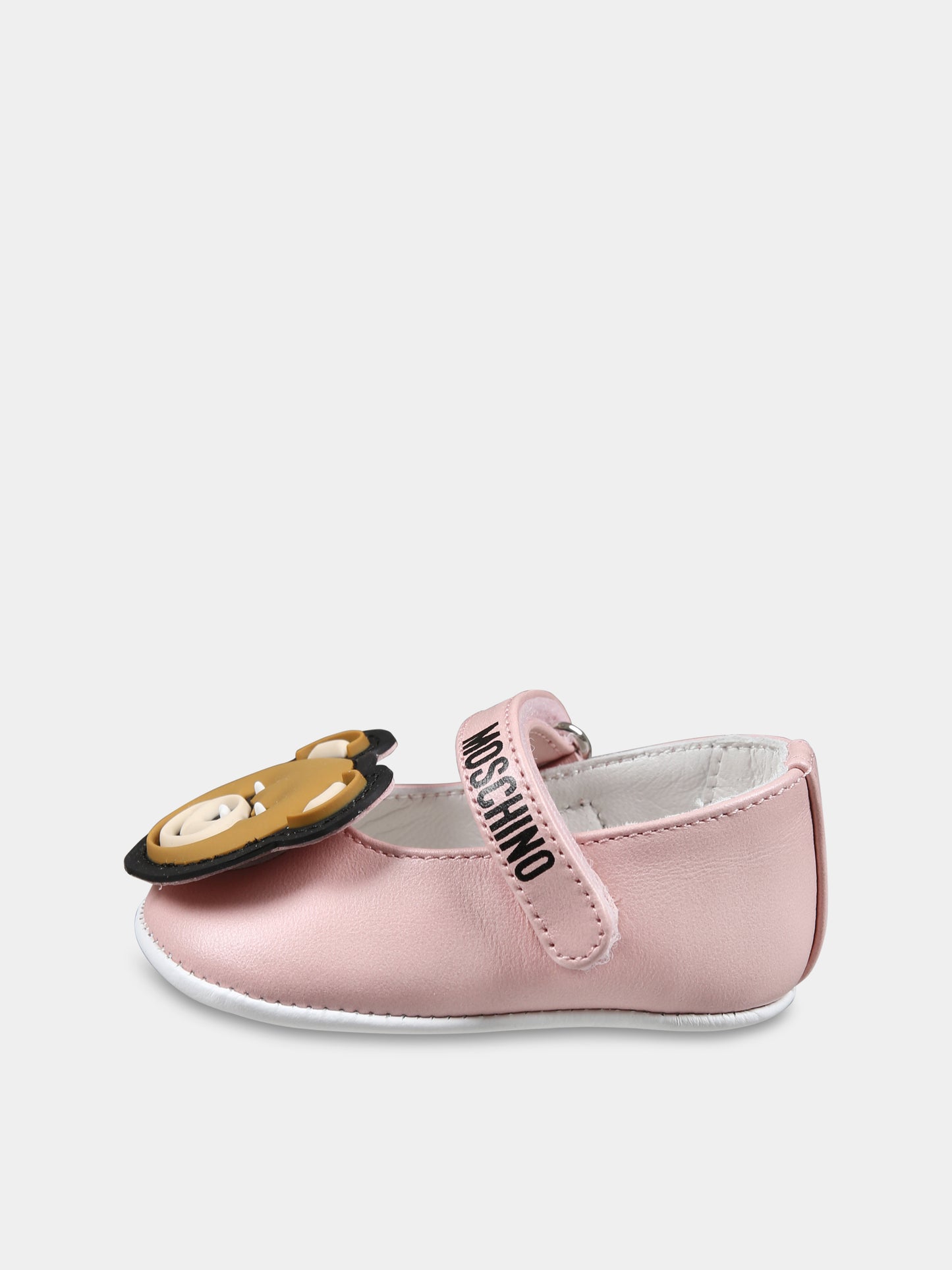 Ballerine rosa per neonata con Teddy Bear,Moschino Kids,80391 ARGENTO