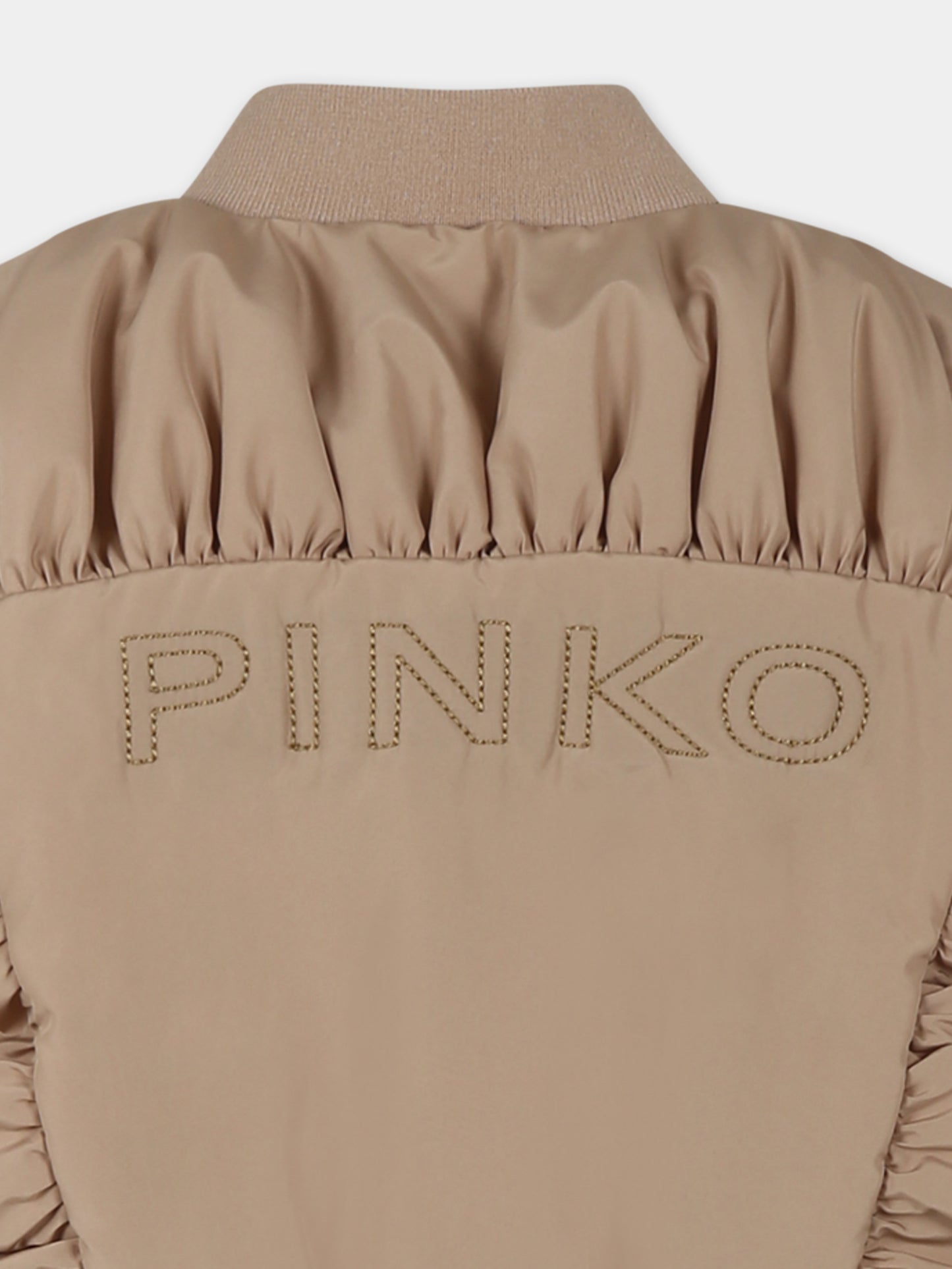 Bomber crop beige per bambina con logo,Pinko,KFGB004 0 NY167 0062