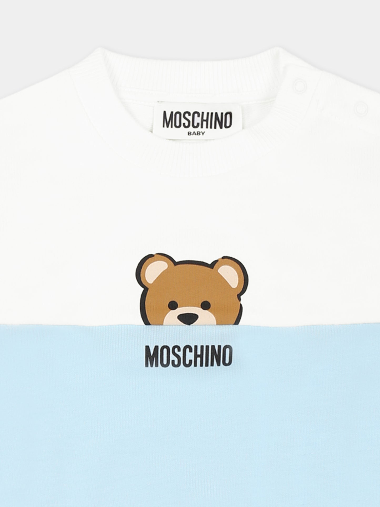 Felpa celeste per neonato con Teddy Bear,Moschino Kids,MUY083 LCA51 40304