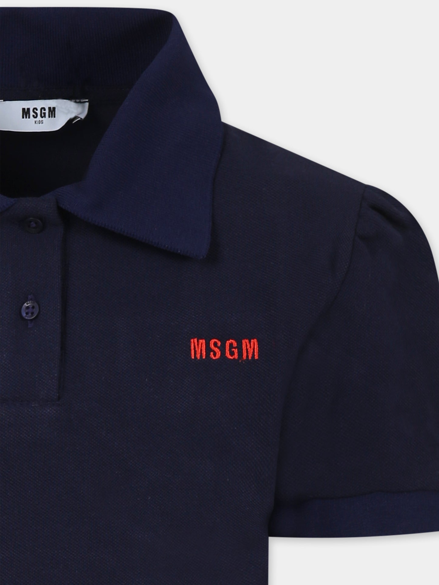 Polo crop blu per bambina con logo,Msgm Kids,S5MSJGPO268 060