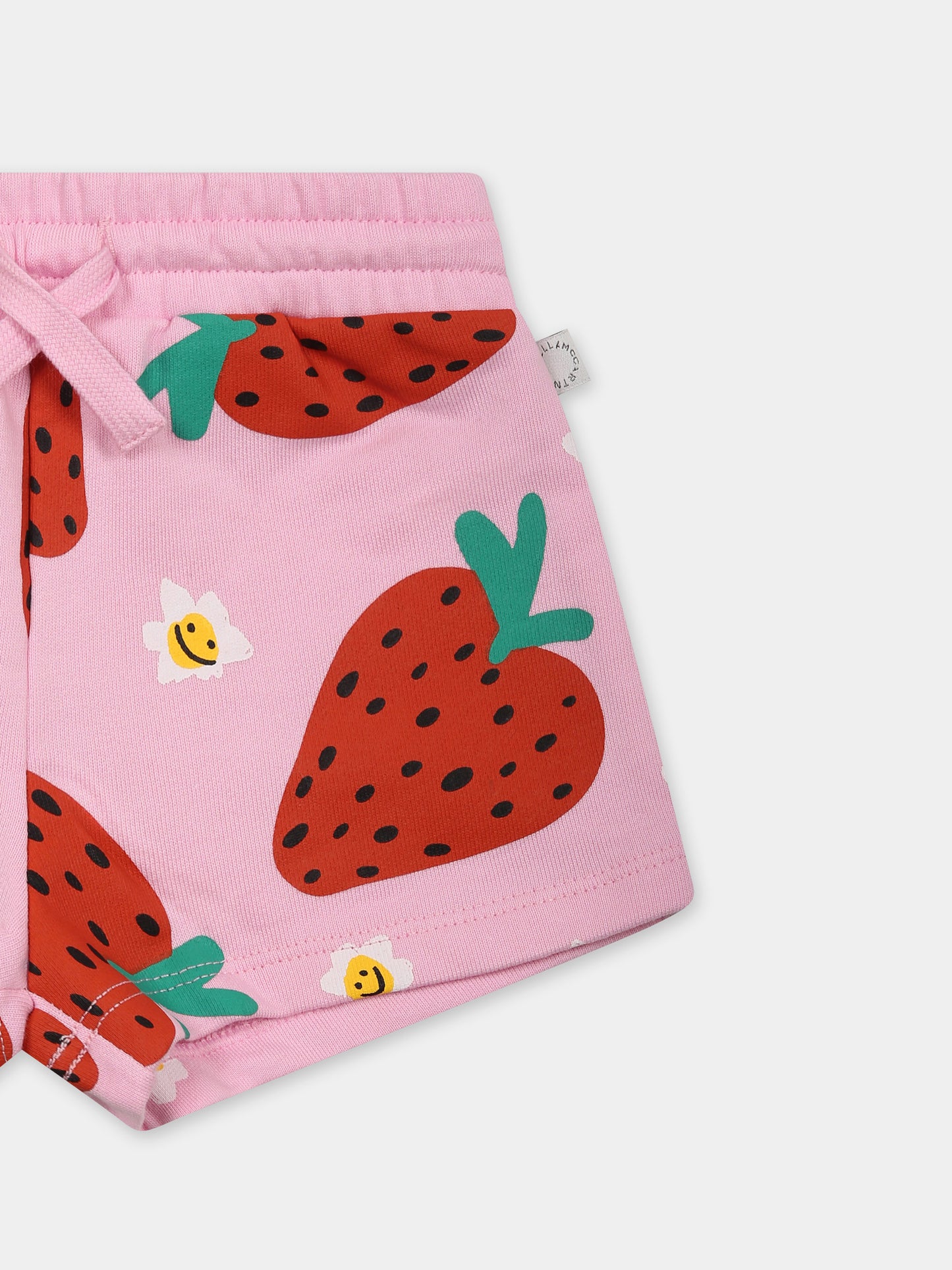 Pink shorts for baby girl with strawberry print