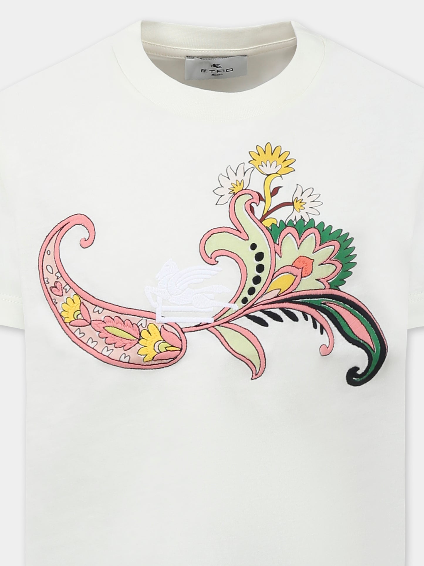 T-shirt avorio per bambina con stampa Paisley e logo,Etro,GW8A71 Z2081 105