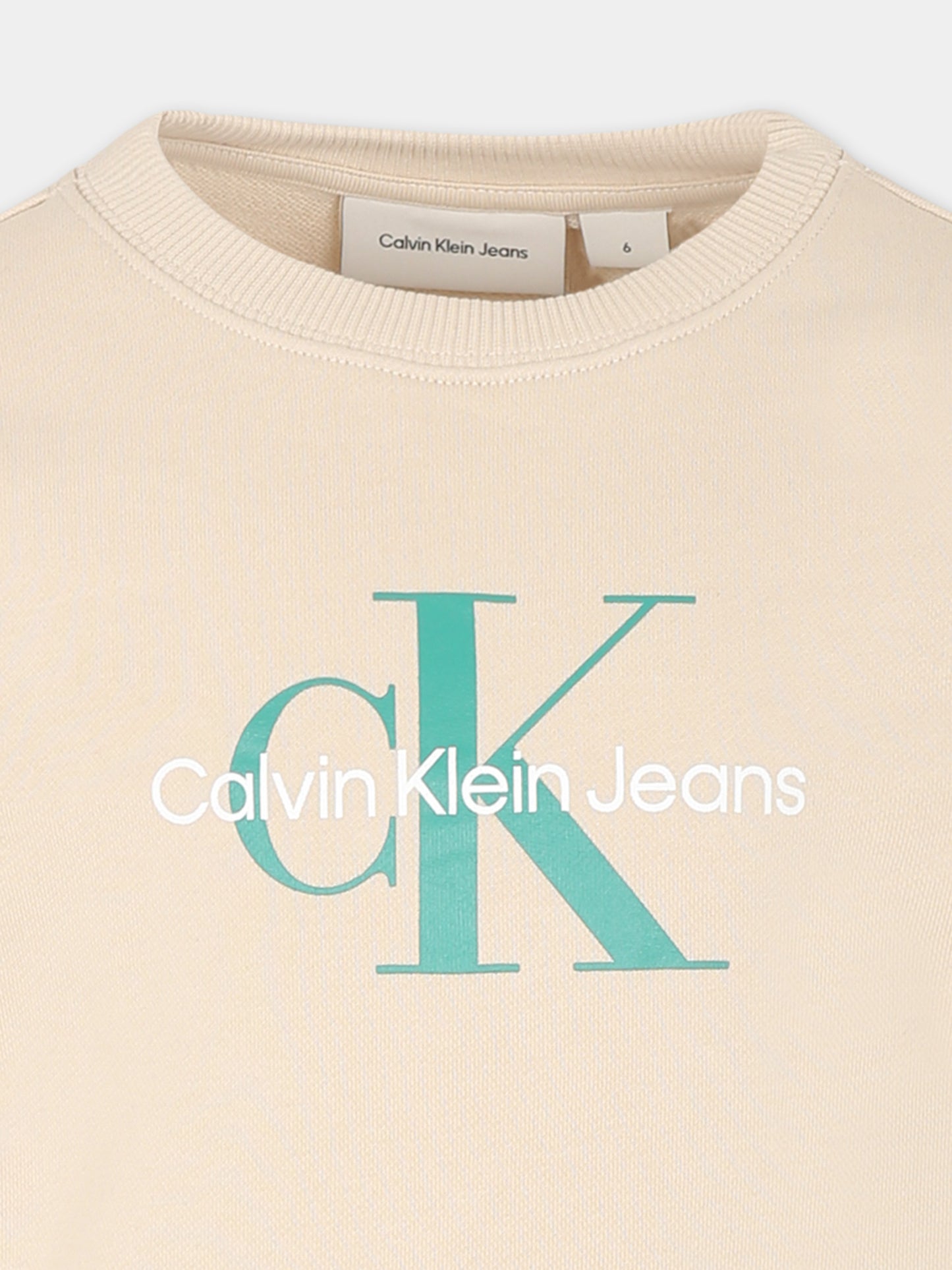 Felpa avorio per bambini con logo,Calvin Klein Kids,25S CKIU0IU00675J IU0IU00675 PD1
