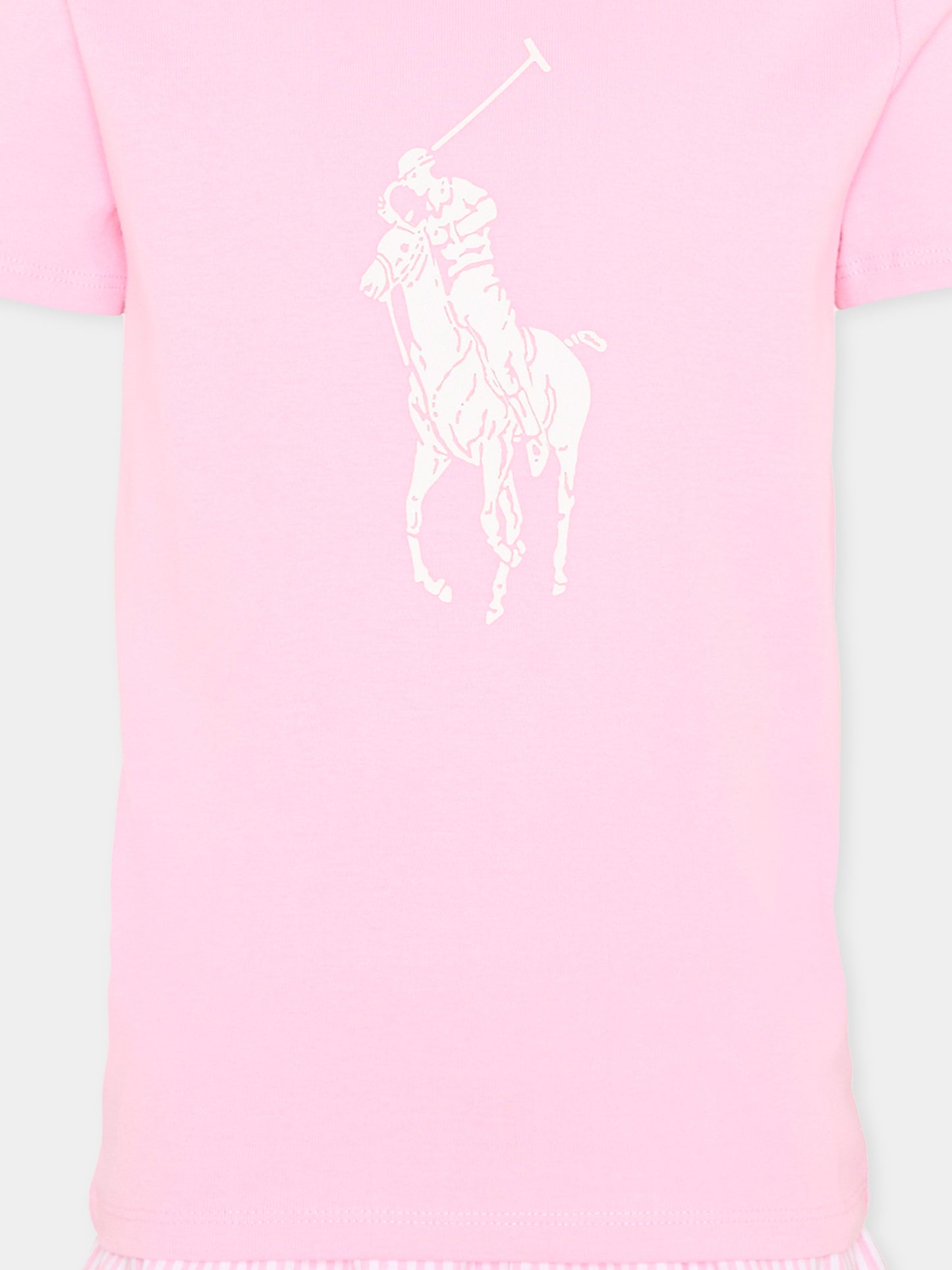 Pigiama rosa per bambina con Polo Pony,Ralph Lauren Kids,3P0146 W2Q