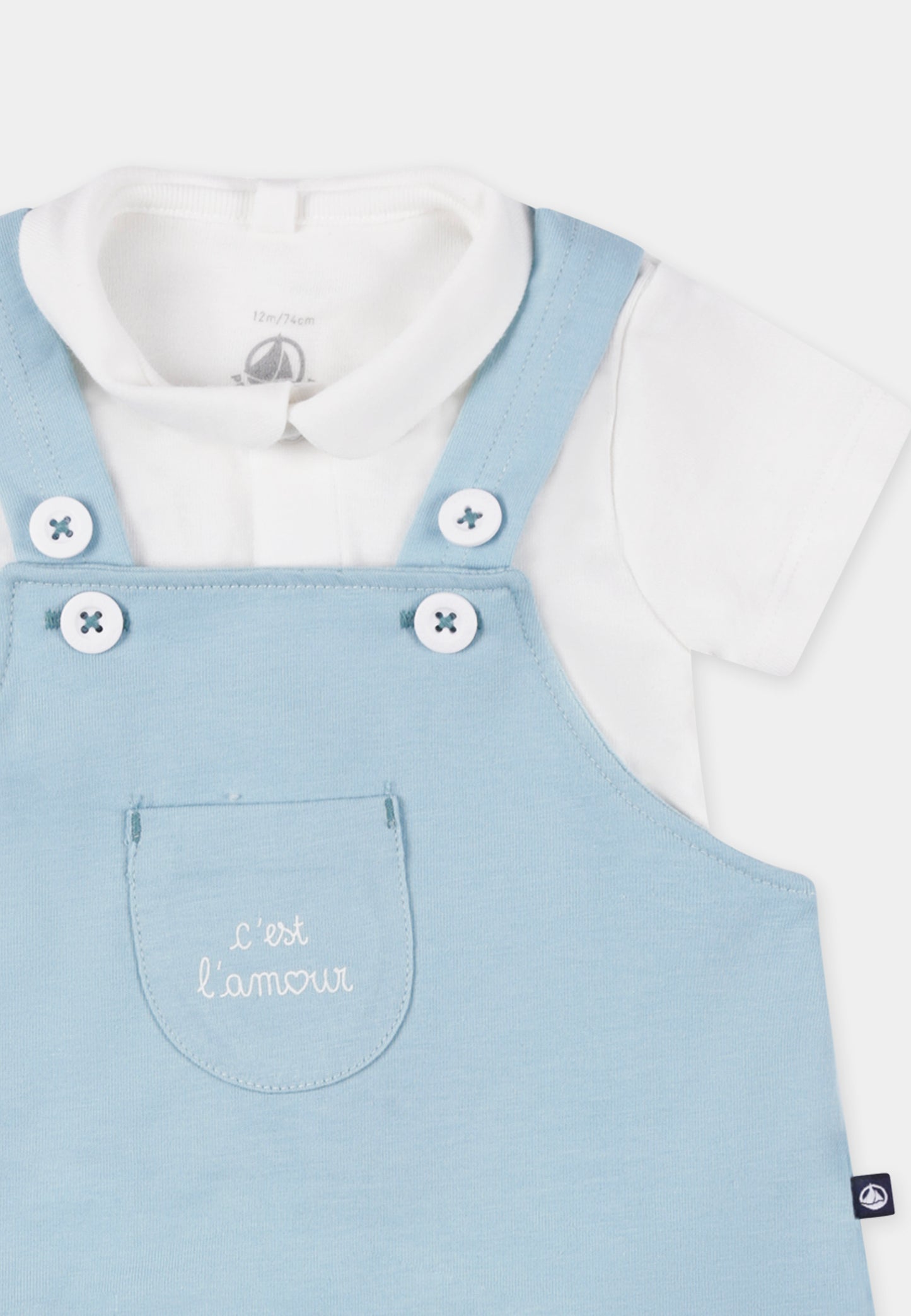 Salopette celeste per neonato con scritta,Petit Bateau,A0DAP AQUATIC 01