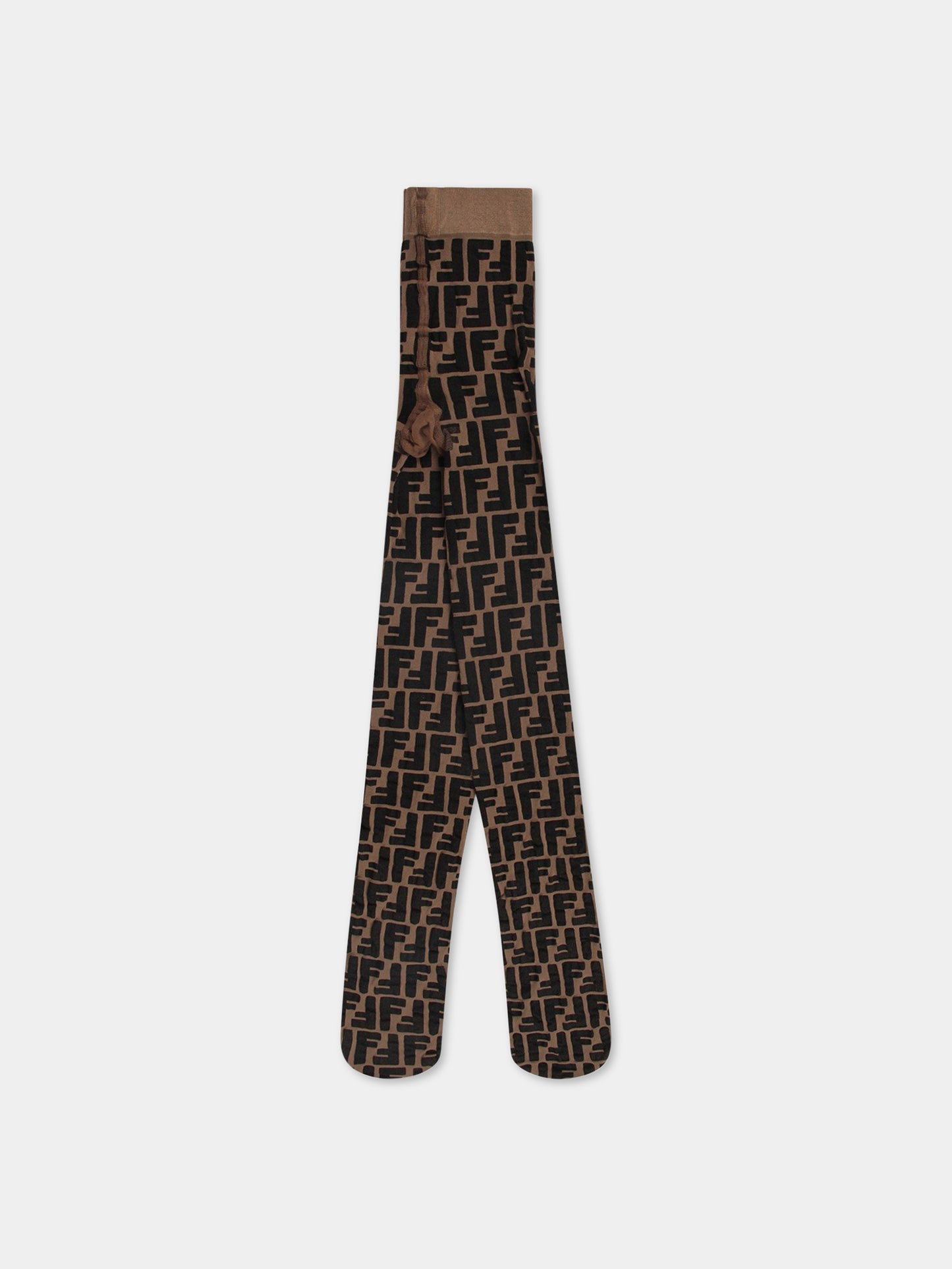 Collant nocciola per bambina con doppie FF,Fendi Kids,JFN023 A2M7 F15B6