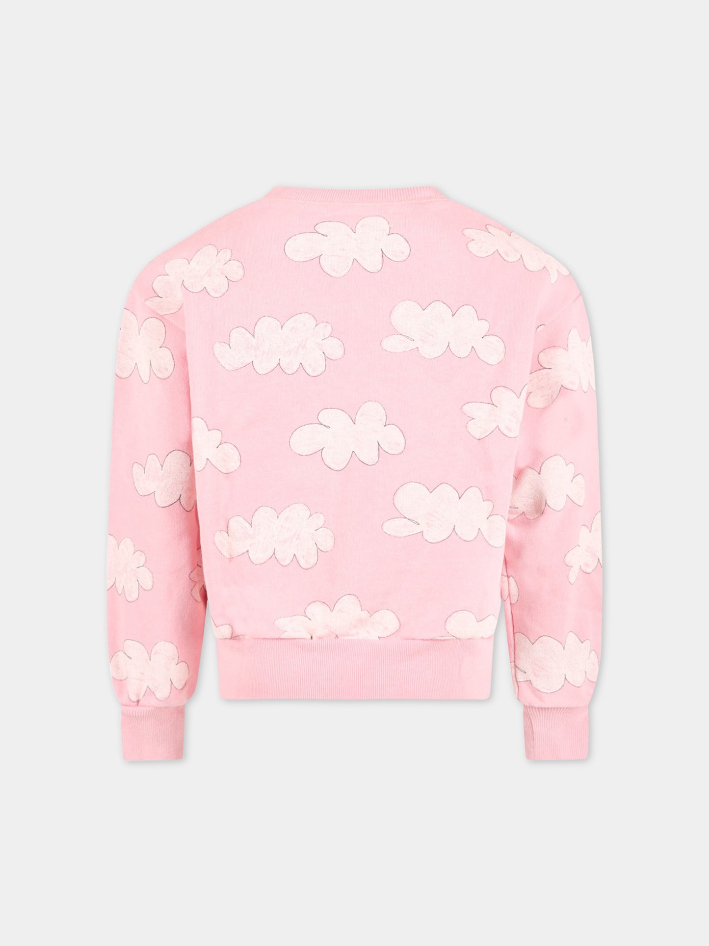 Felpa rosa per bambina con nuvole bianche e logo giallo,The Animals Observatory,S23009 152