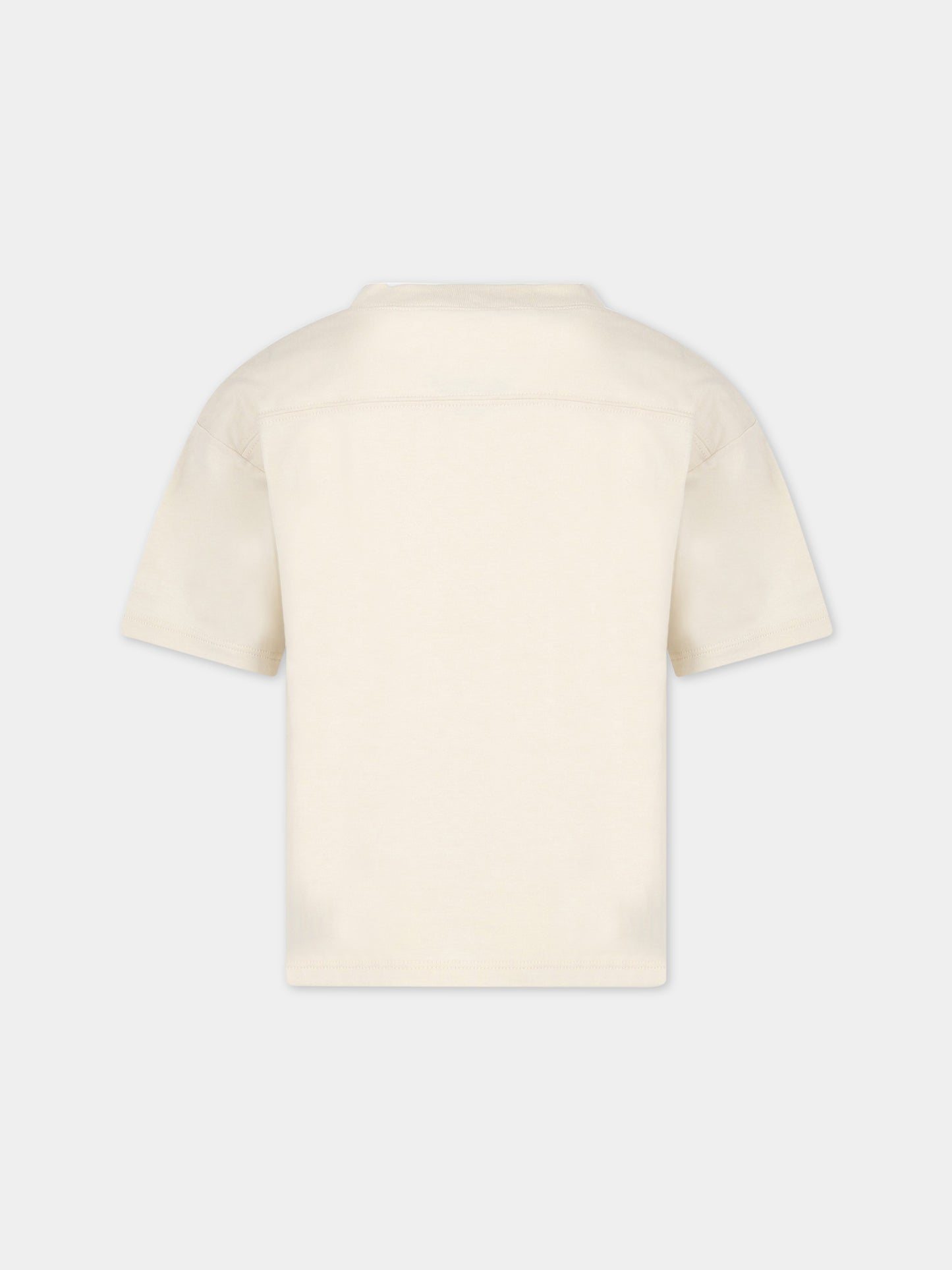 T-shirt avorio per bambino con logo e motivo Web,Gucci Kids,722402 XJEZC 9247