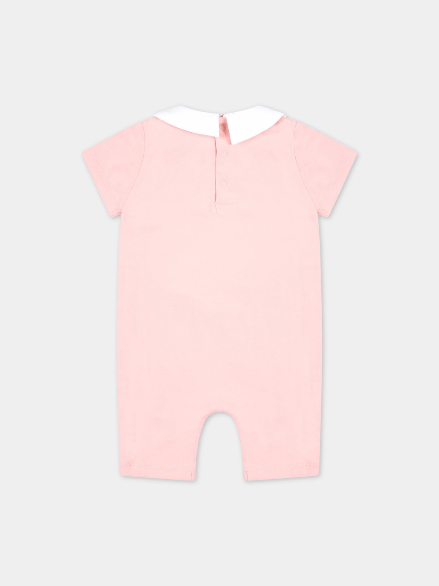 Pagliaccetto rosa per neonata con Teddy Bear e logo nero,Moschino Kids,MUY058 LBA10 50209
