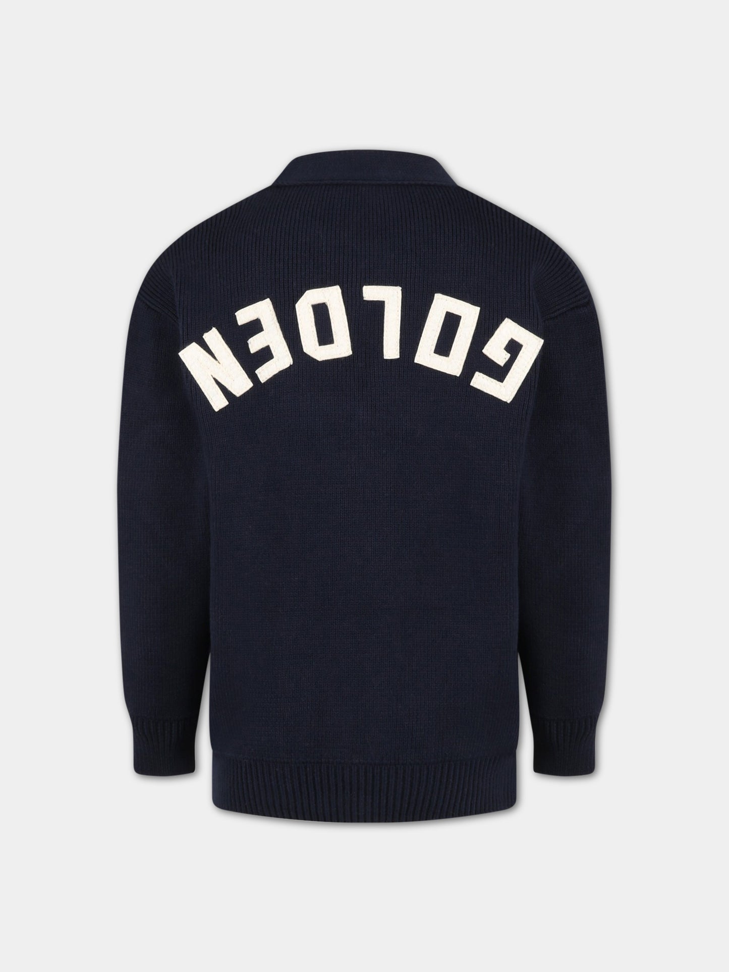 Cardigan blu per bambino con logo avorio,Golden Goose,GYP01400 P001082 50501