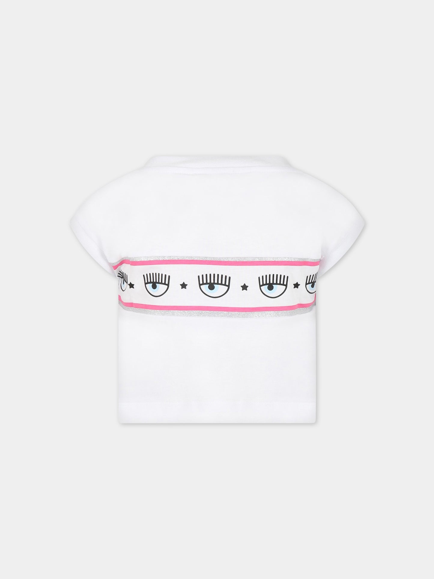 T-shirt bianca per bambina con iconici occhilini,Chiara Ferragni Collection,51A602 1205 0099