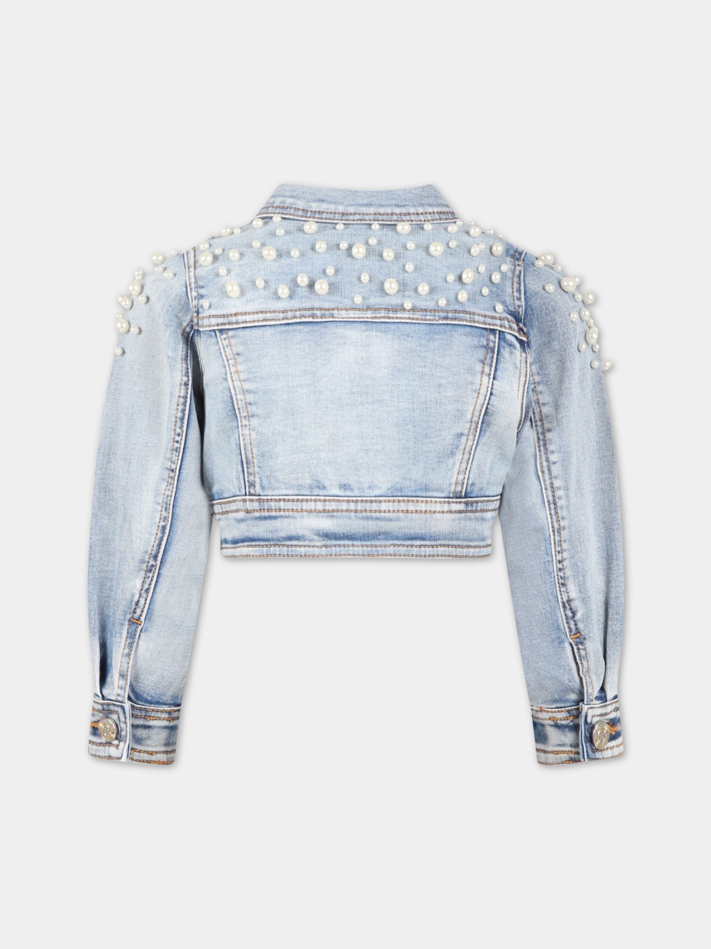 Giacca celeste per bambina con perle,Monnalisa,79A100 1051 0057