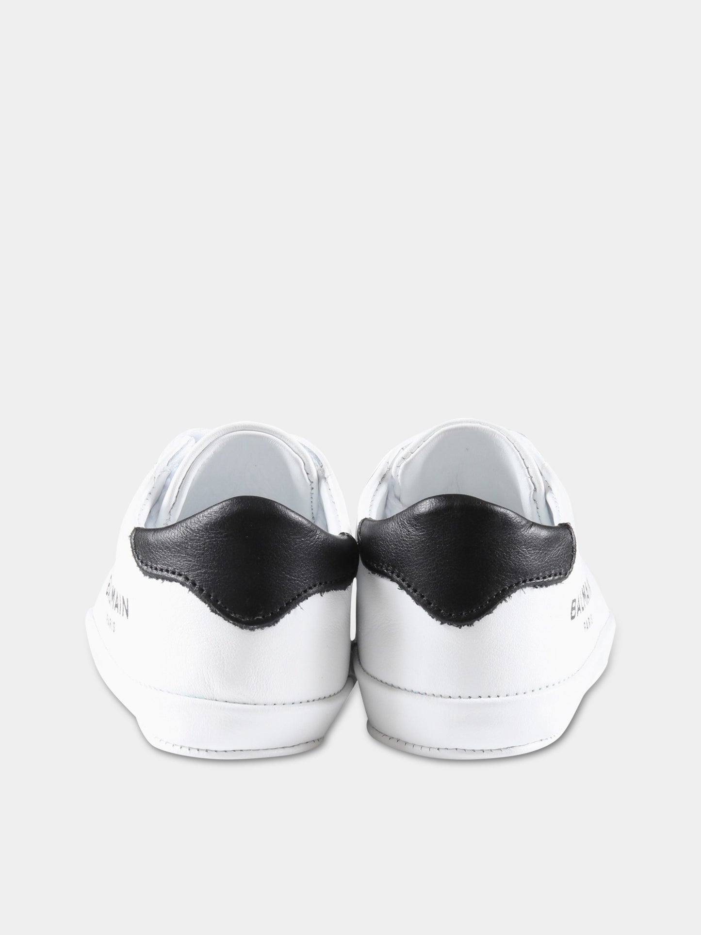 Sneakers bianche da culla per neonato con logo nero,Balmain Kids,BS0576 Y0051 100NE