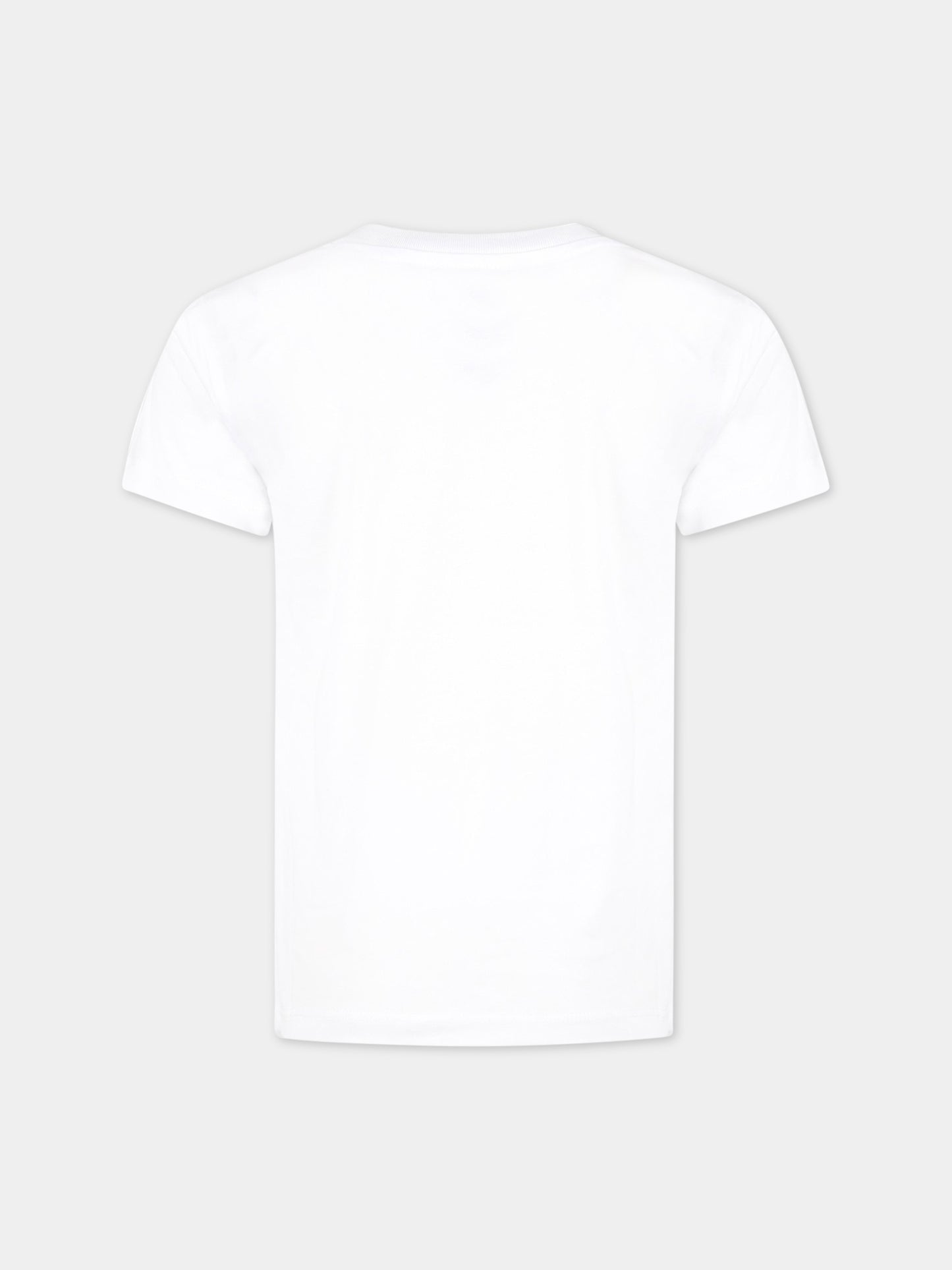 T-shirt bianca per bambini con logo nero in velluto,Balmain Kids,BS8P31 Z0082 100NE