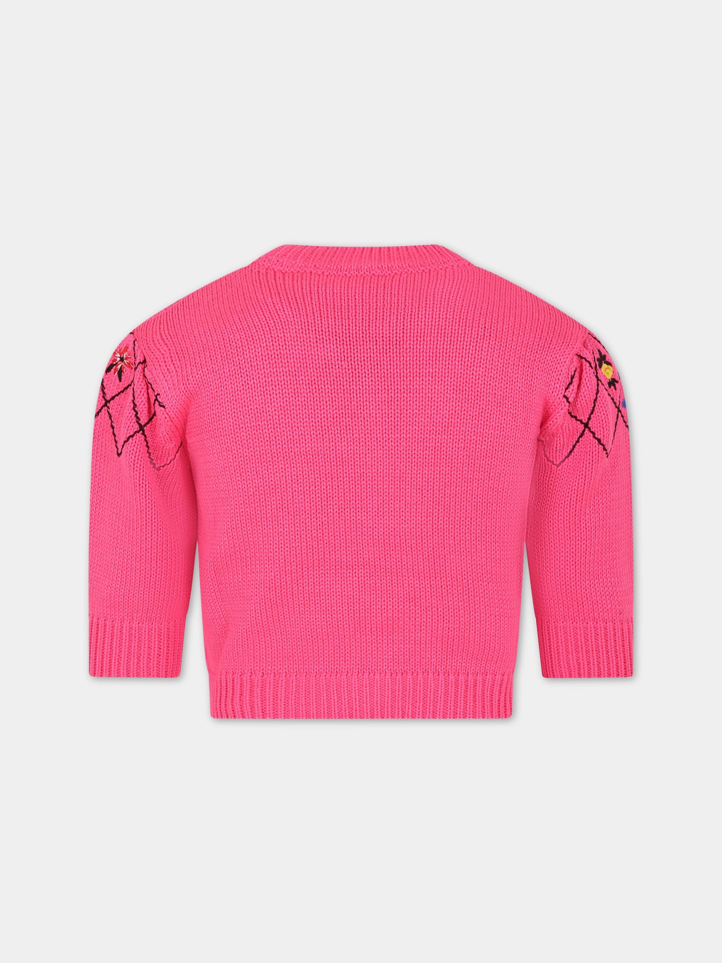 Maglione fucsia per bambina con fiori ricamati,Philosophy,PJMA76C FL209 C006