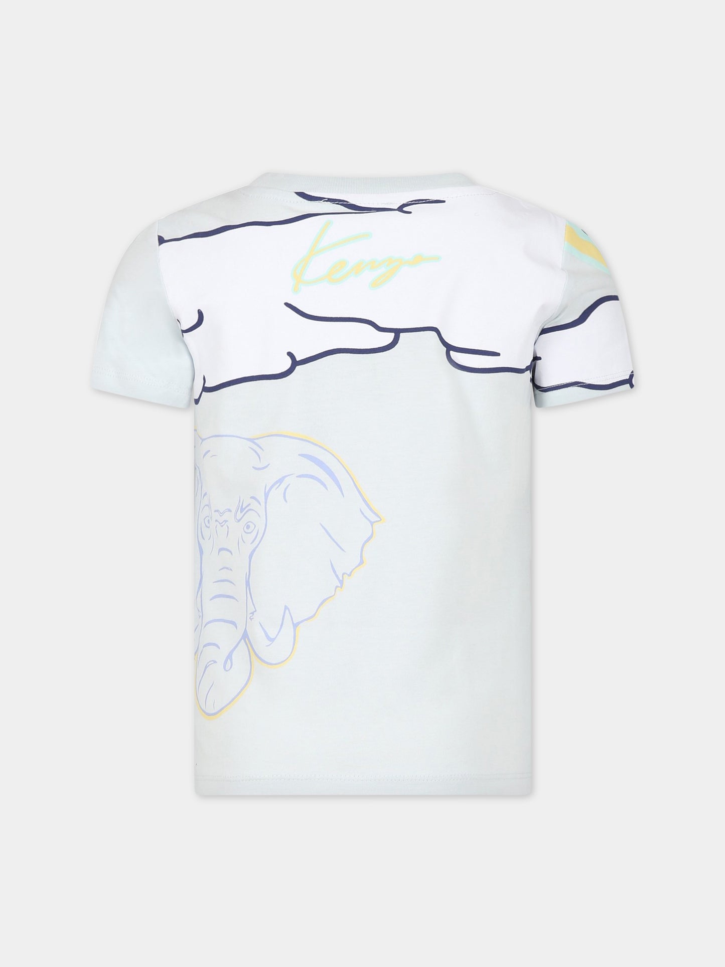 T-shirt celeste per bambino con tigre e logo,Kenzo Kids,K25796 791