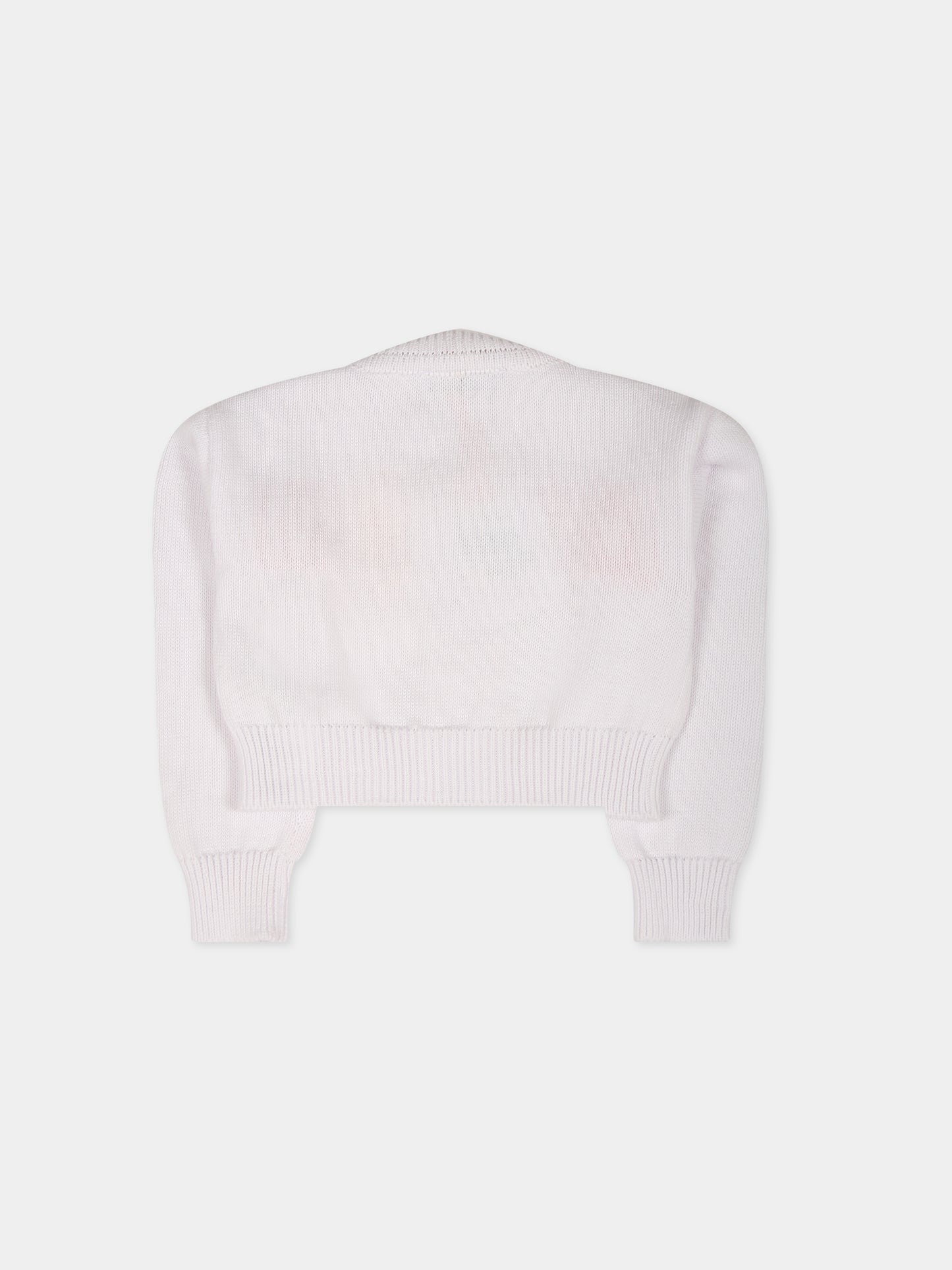 Cardigan bianco per neonata con logo multicolor,Msgm Kids,MS029382 001