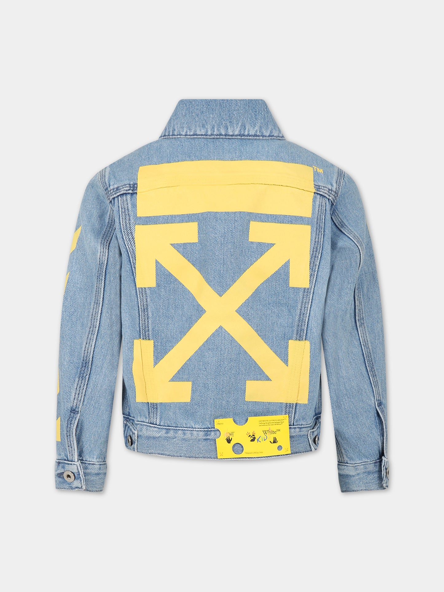 Giacca celeste per bambini con iconiche frecce e logo,Off White,OBYE001S23DEN0014418