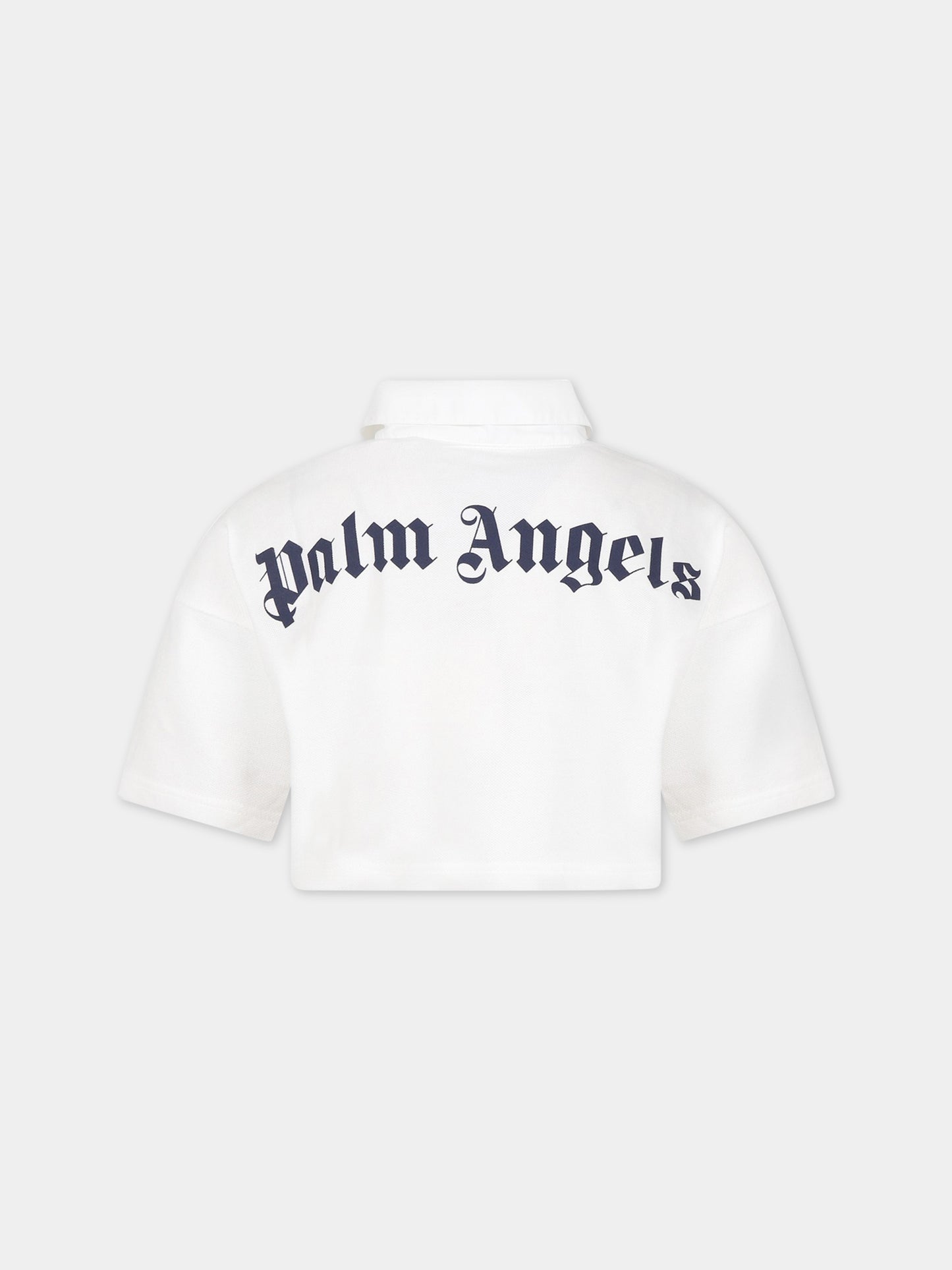 Polo bianca per bambina con logo e patch,Palm Angels,PGGA012S23JER0010110