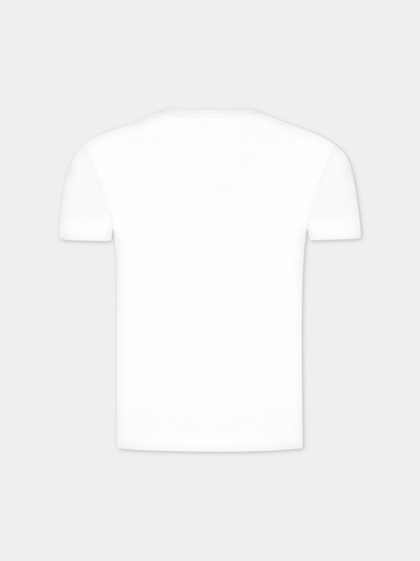 T-shirt bianca per bambini con tre Teddy Bear e logo,Moschino Kids,HUM04B LAA23 10101