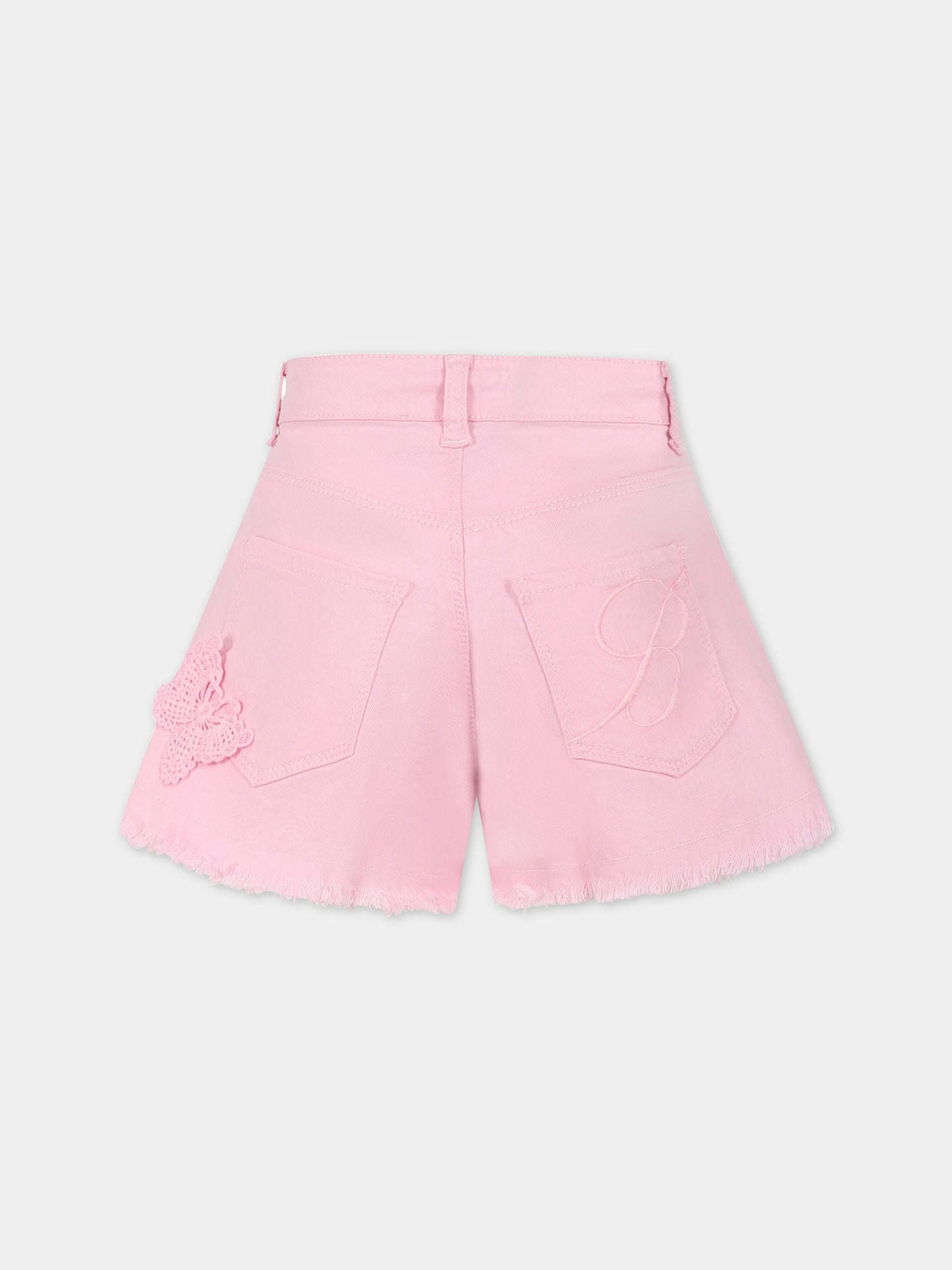 Shorts rosa per bambina con logo ricamato,Blumarine Baby,IA3055T4033 X0483