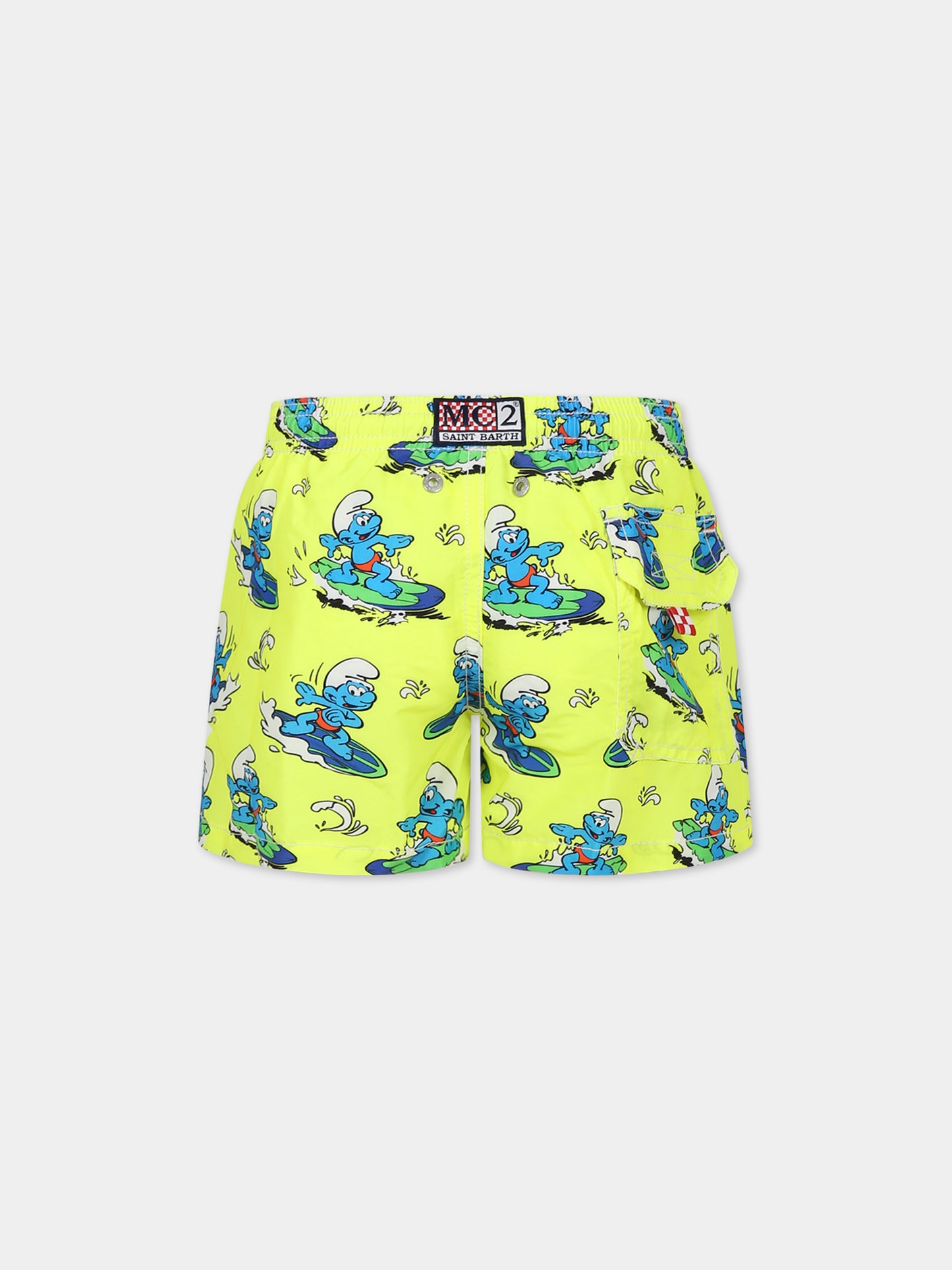 Boxer mare giallo per bambino con stampa Puffo e logo,Mc2 Saint Barth,JEAN SMURF SURF 94