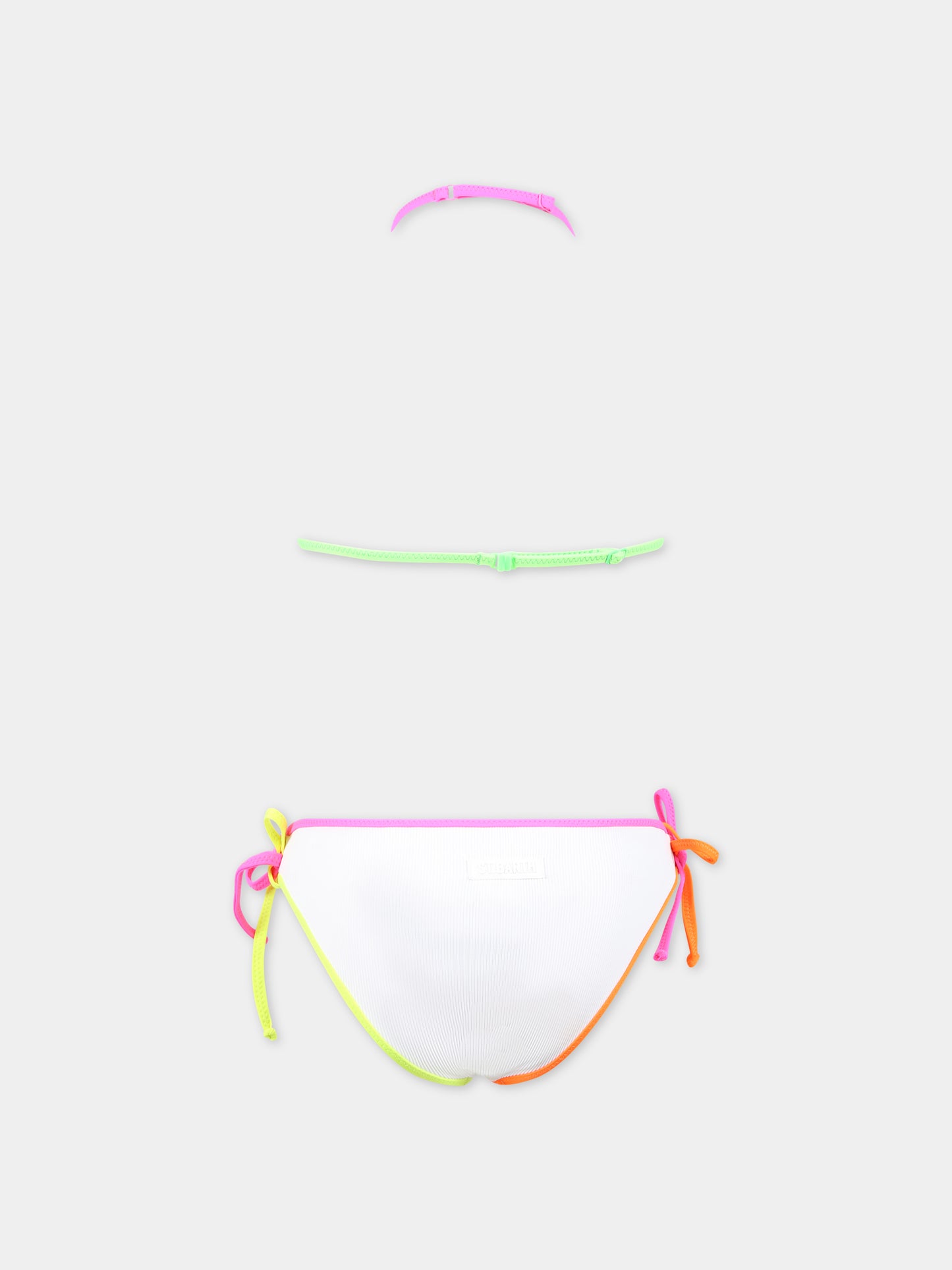 Bikini bianco per bambina con margherita, smile e logo,Mc2 Saint Barth,HOLLY STRING RIB 01 MULTIC SMILE DAISY PATCH