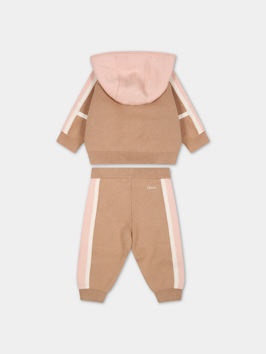 Completo beige per neonata con logo,Chloé Kids,C08054 231