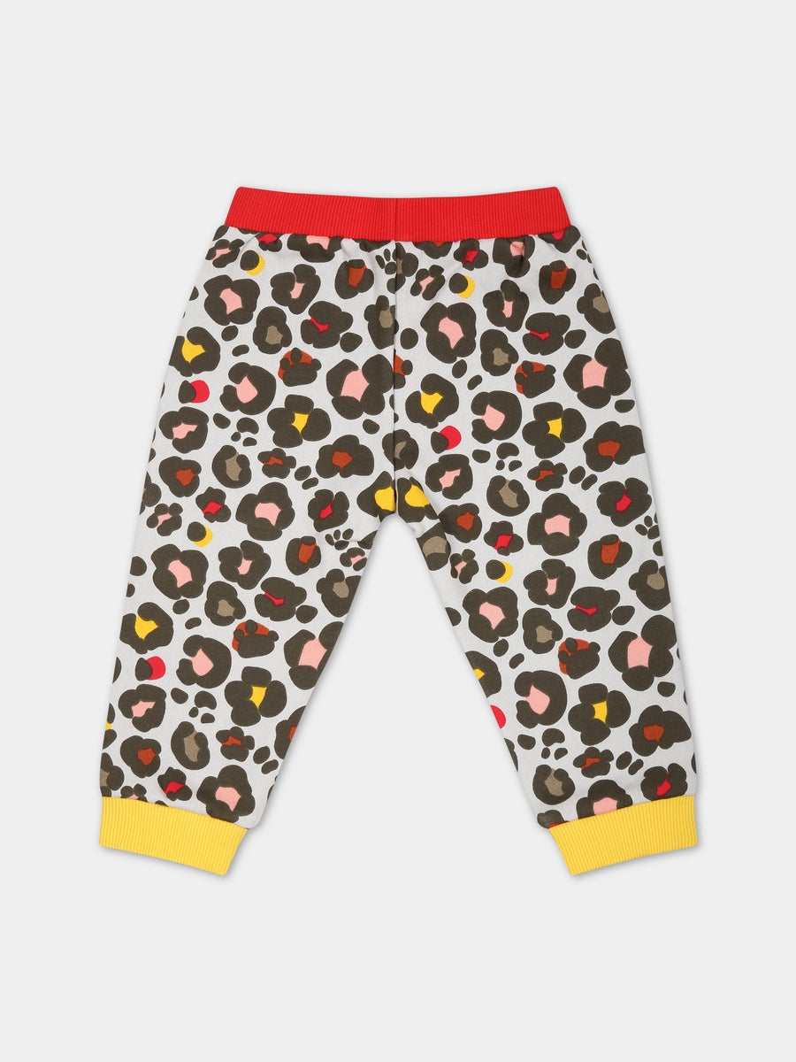 Pantaloni beige per neonata con logo e stampa,Kenzo Kids,K04226 261