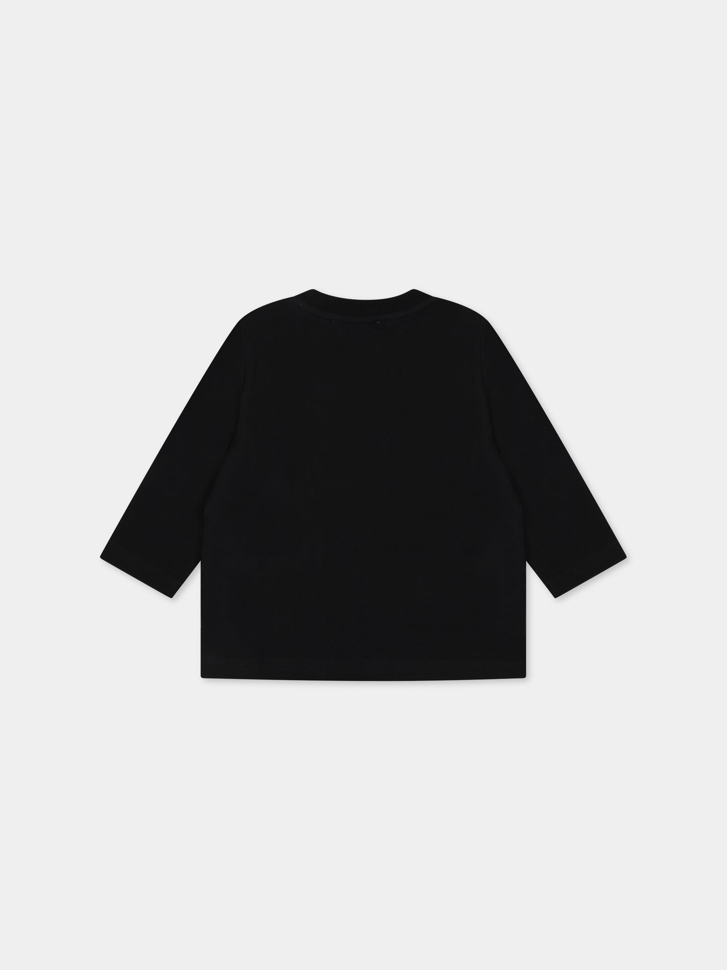 T-shirt nera per neonati con Teddy Bears e logo,Moschino Kids,MZO00D LAA10 60100