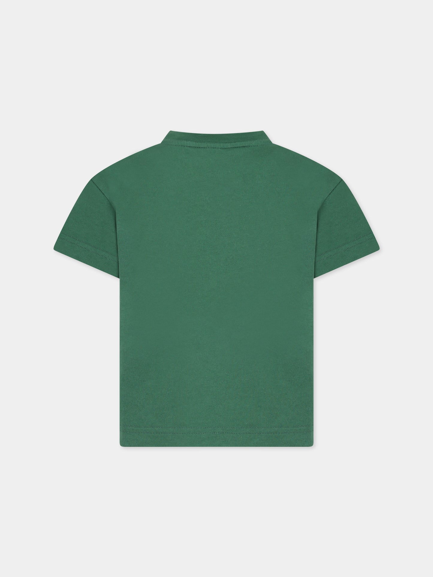T-shirt verde per bambini con orso e logo,Palm Angels,PBAA003C99JER0015560