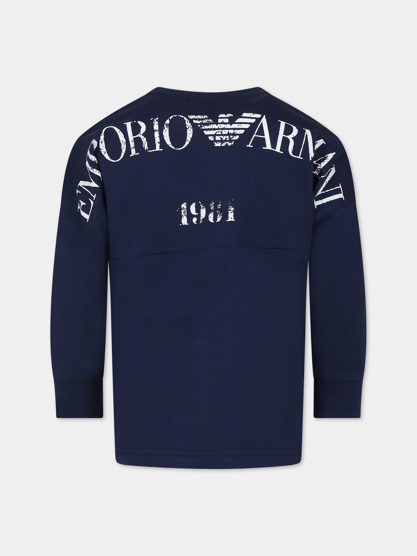 T-shirt blu per bambino con aquilotto e logo,Armani Junior,6R4TE3 1JFFZ 09L0