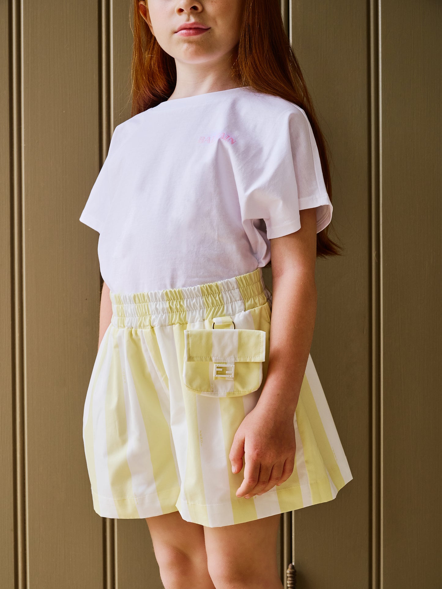 Yellow shorts for girl with pequin print