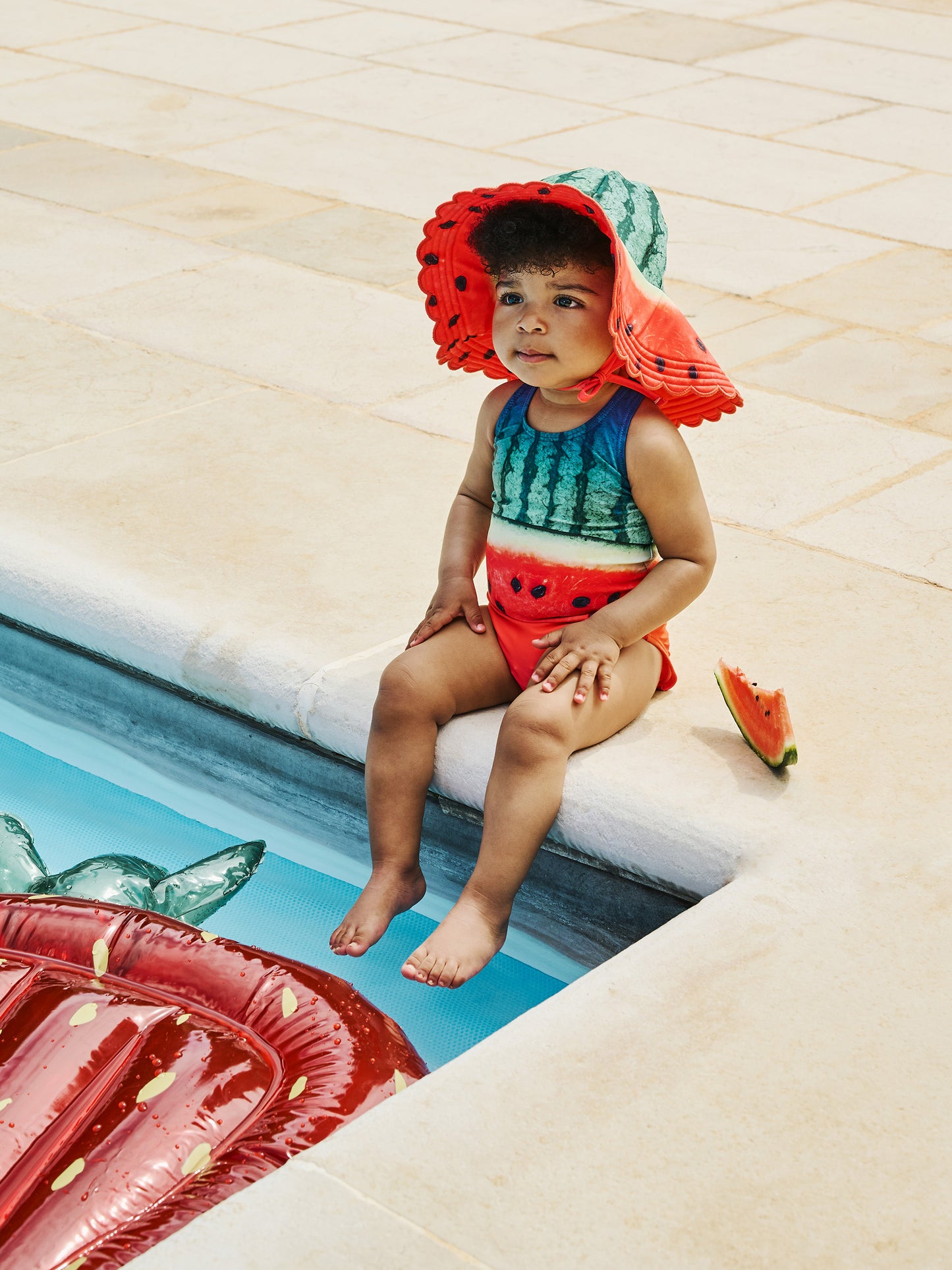 Multicolor swimsuit for girl with watermelon print