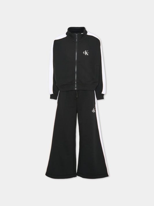 Black long sports set with logo for Girl