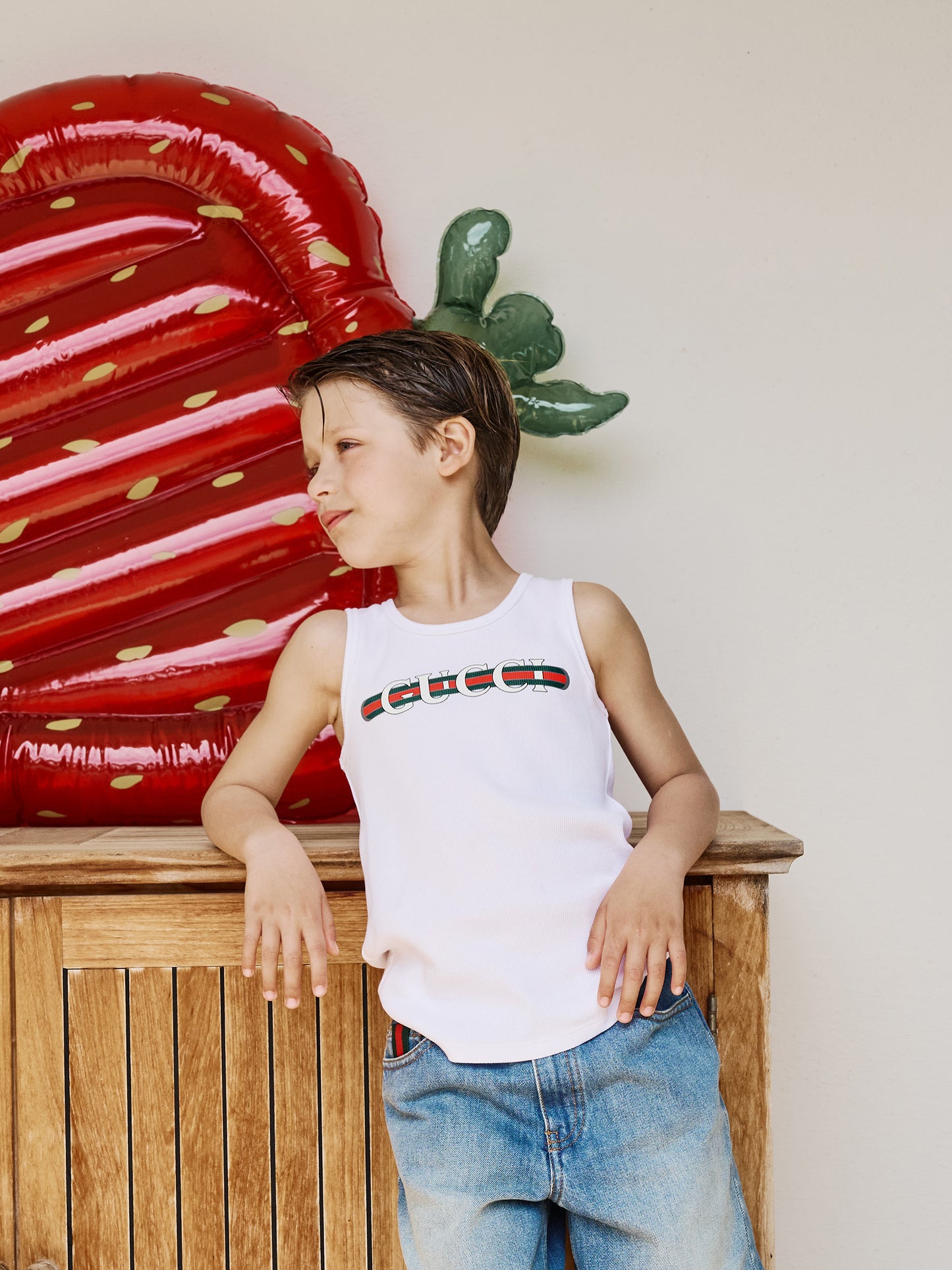 White tank top for kids with logo