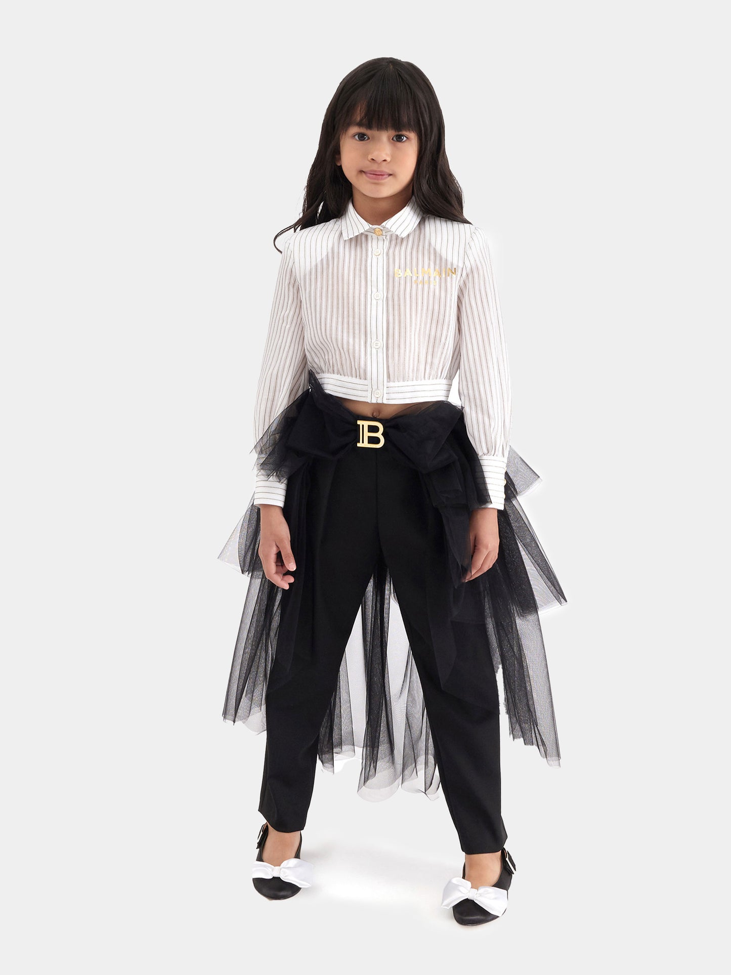 Cintura nera per bambina con fibbia e logo