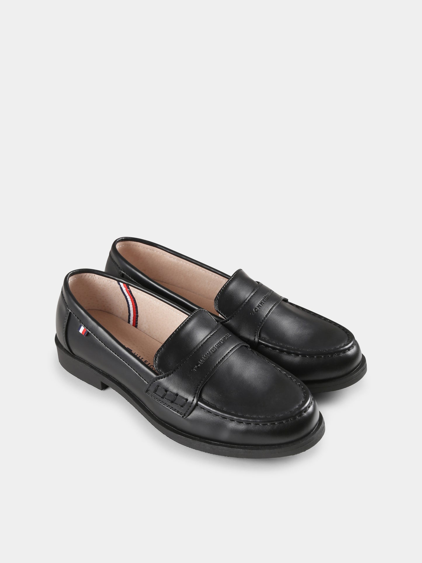 Black loafers for boy with logo