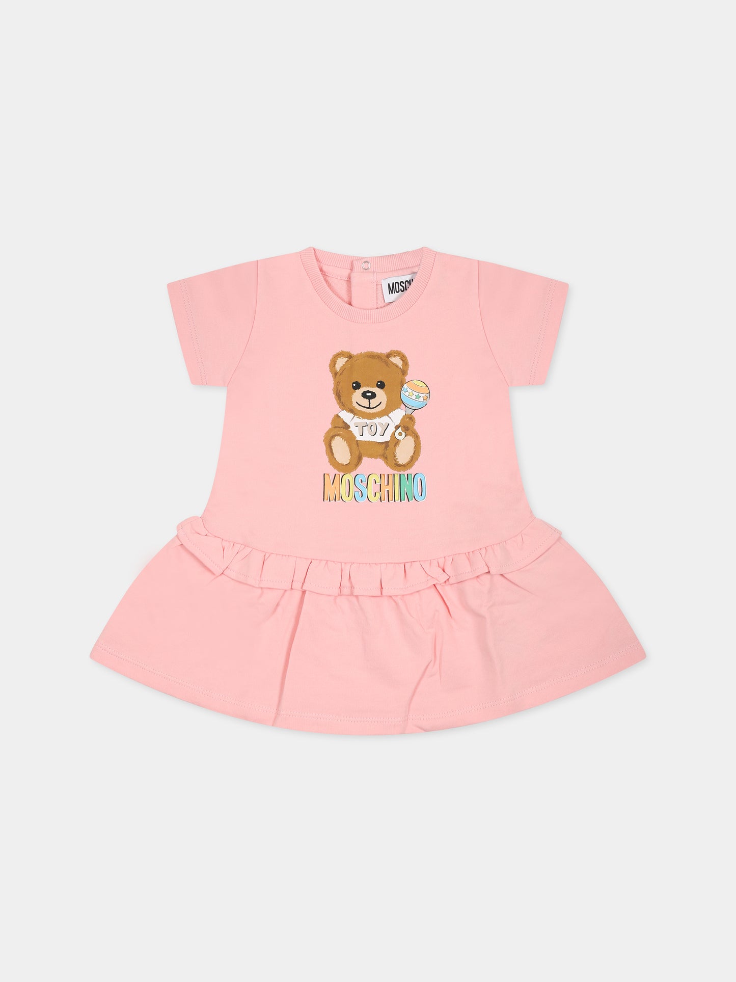 Pink dress for baby girl with Teddy Bear and logo