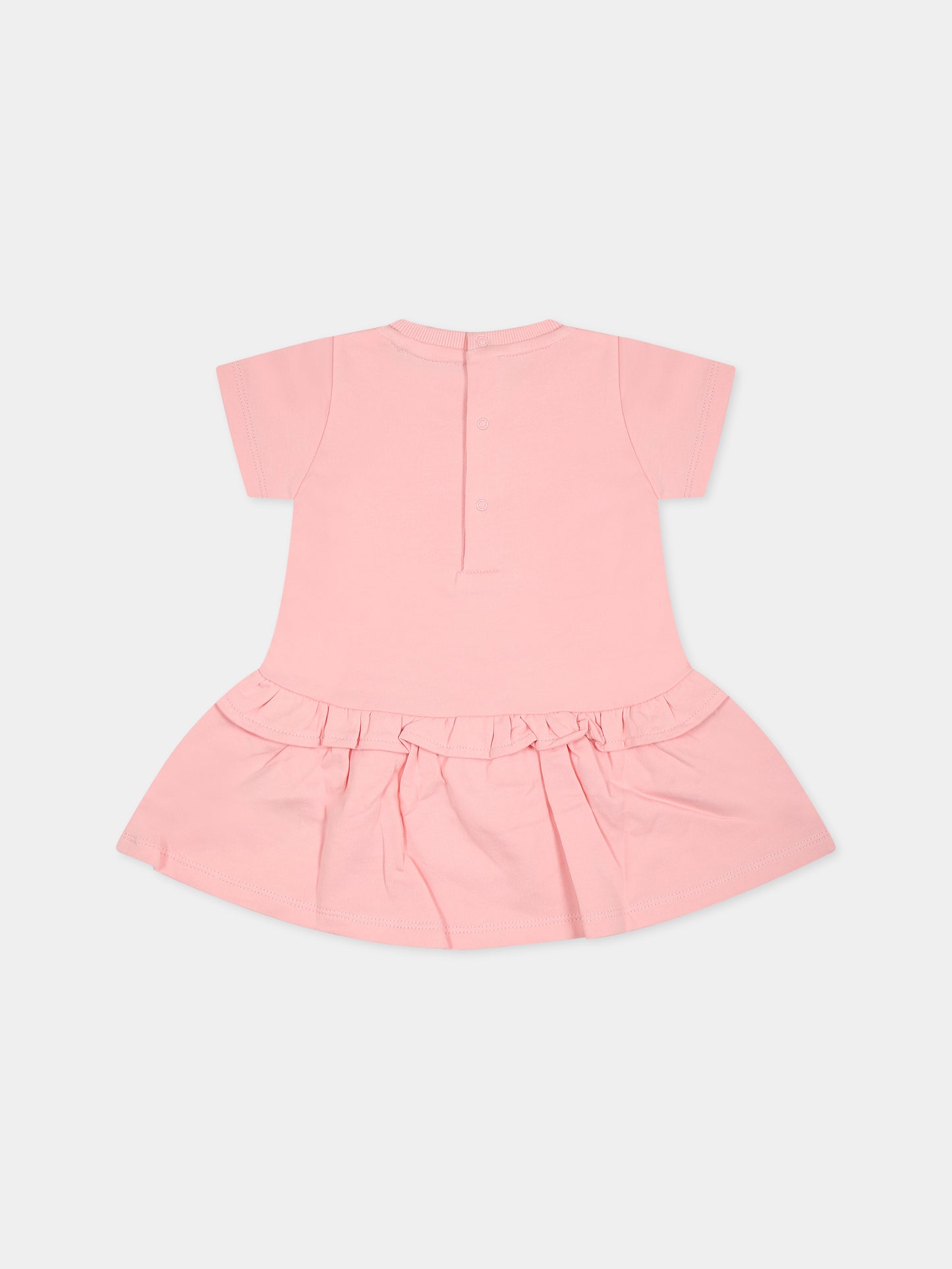 Pink dress for baby girl with Teddy Bear and logo